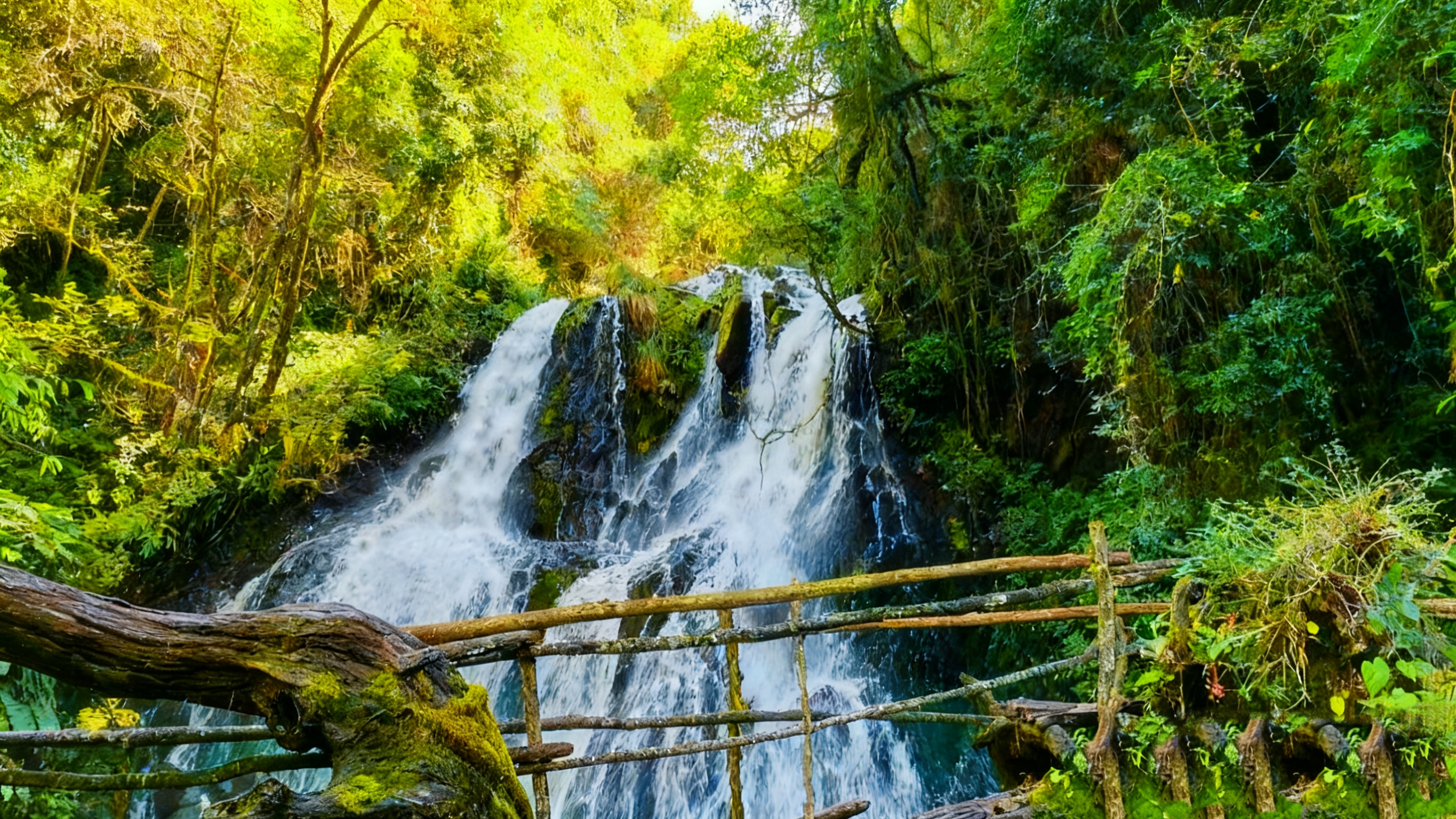 行至一處木欄圍起的觀瀑點,納趄洛的瀑布如銀龍般從崖壁俯衝而下,旁邊的枯木裹滿青苔,與木欄一同構成天然的畫框,讓徒步者在震撼中感受納趄洛的野性與靈動。 行至一處木欄圍起的觀瀑點,納趄洛的瀑布如銀龍般從崖壁俯衝而下,旁邊的枯木裹滿青苔,與木欄一同構成天然的畫框,讓徒步者在震撼中感受納趄洛的野性與靈動。