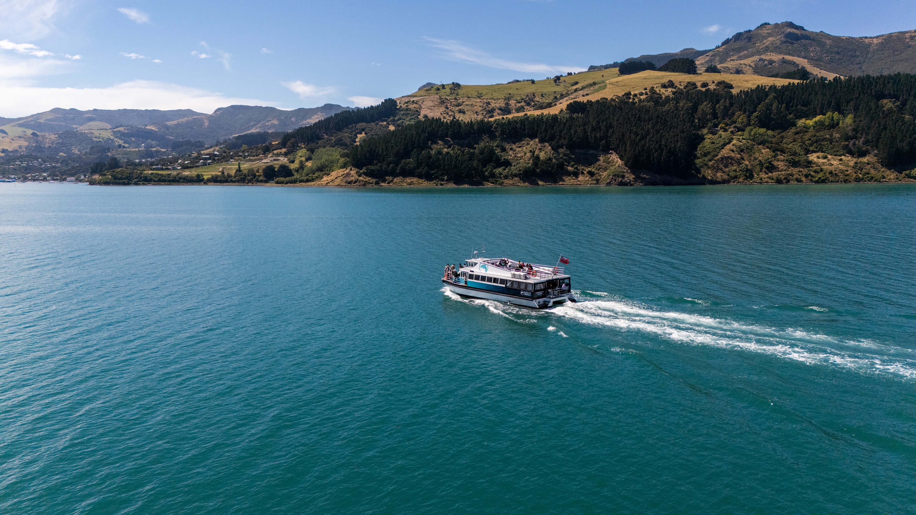 搭乘黑貓遊輪(Black Cat Cruises)雙體船,飽覽阿卡羅阿港(Akaroa Harbour)的絕美風光 搭乘黑貓遊輪(Black Cat Cruises)雙體船,飽覽阿卡羅阿港(Akaroa Harbour)的絕美風光