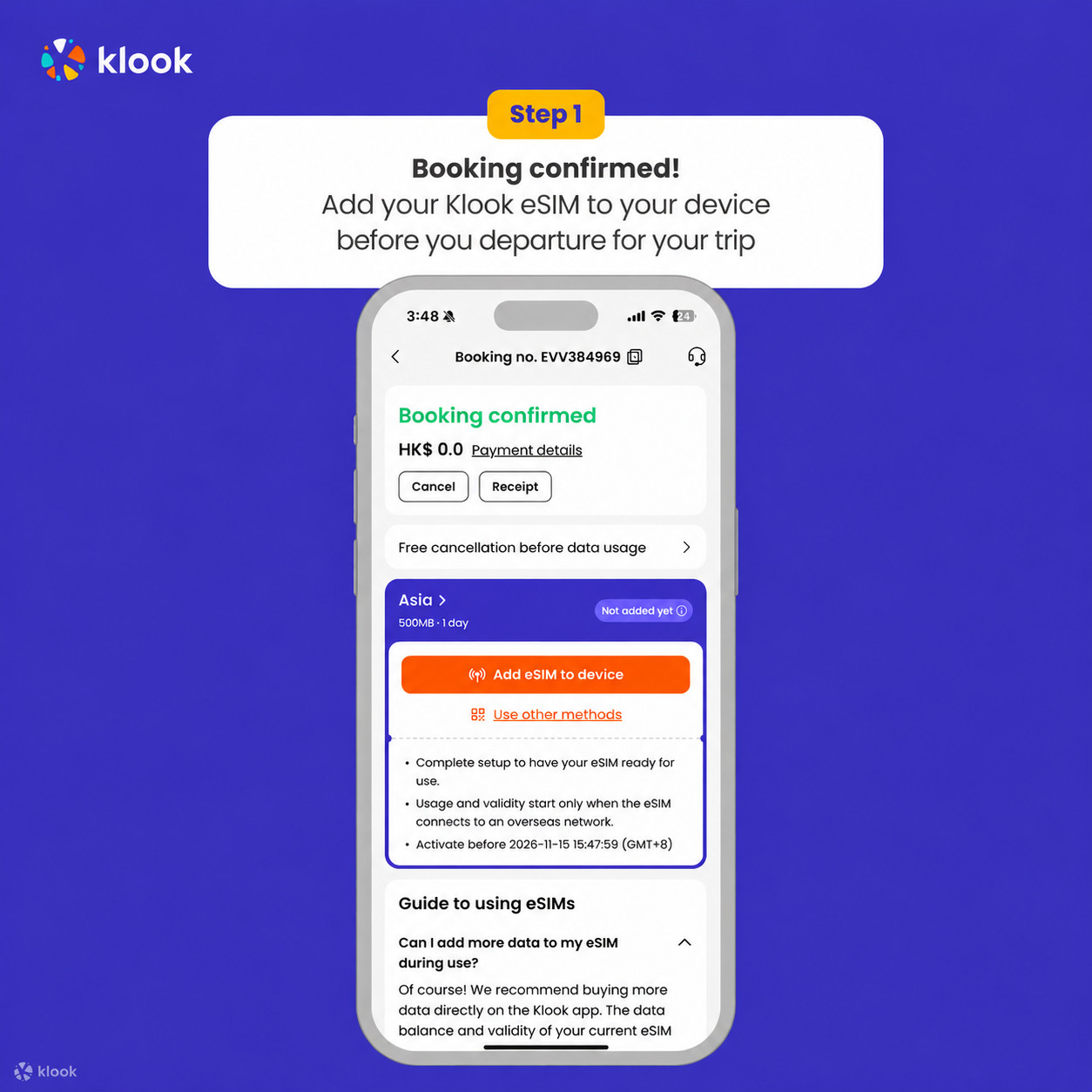 Klook eSIM In-app activation