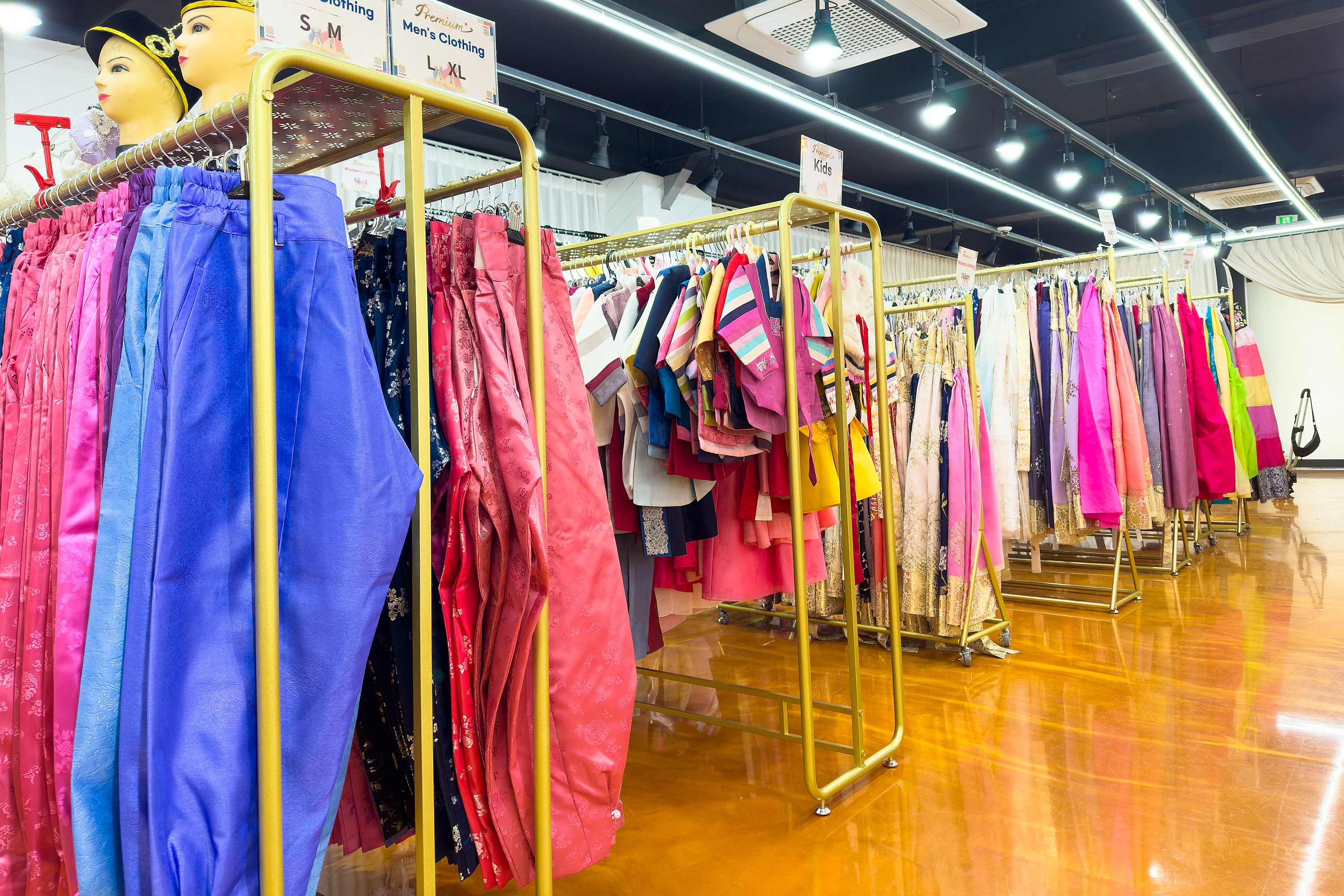 Inside a luxurious hanbok rental shop