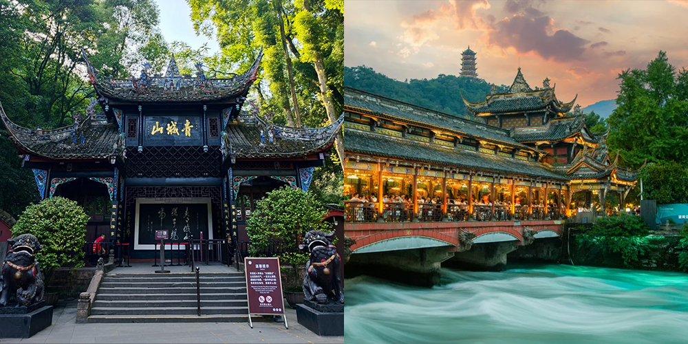青城山是全球道教發源地之一，享有 “青城天下幽” 的美譽。山間古木參天、溪流潺潺，徒步古道探訪天師洞、上清宮等千年道觀，沉浸式感受東方道教文化的清幽、哲學與養生智慧。
毗鄰的都江堰是世界文化遺產、全球現存最古老的大型無壩水利工程，由李冰父子於 2200 多年前修建，至今仍滋養著成都平原。跟隨專業中英雙語講解，漫步安瀾索橋，俯瞰魚嘴分水堤，驚歎古人 “道法自然” 的頂尖工程智慧。
