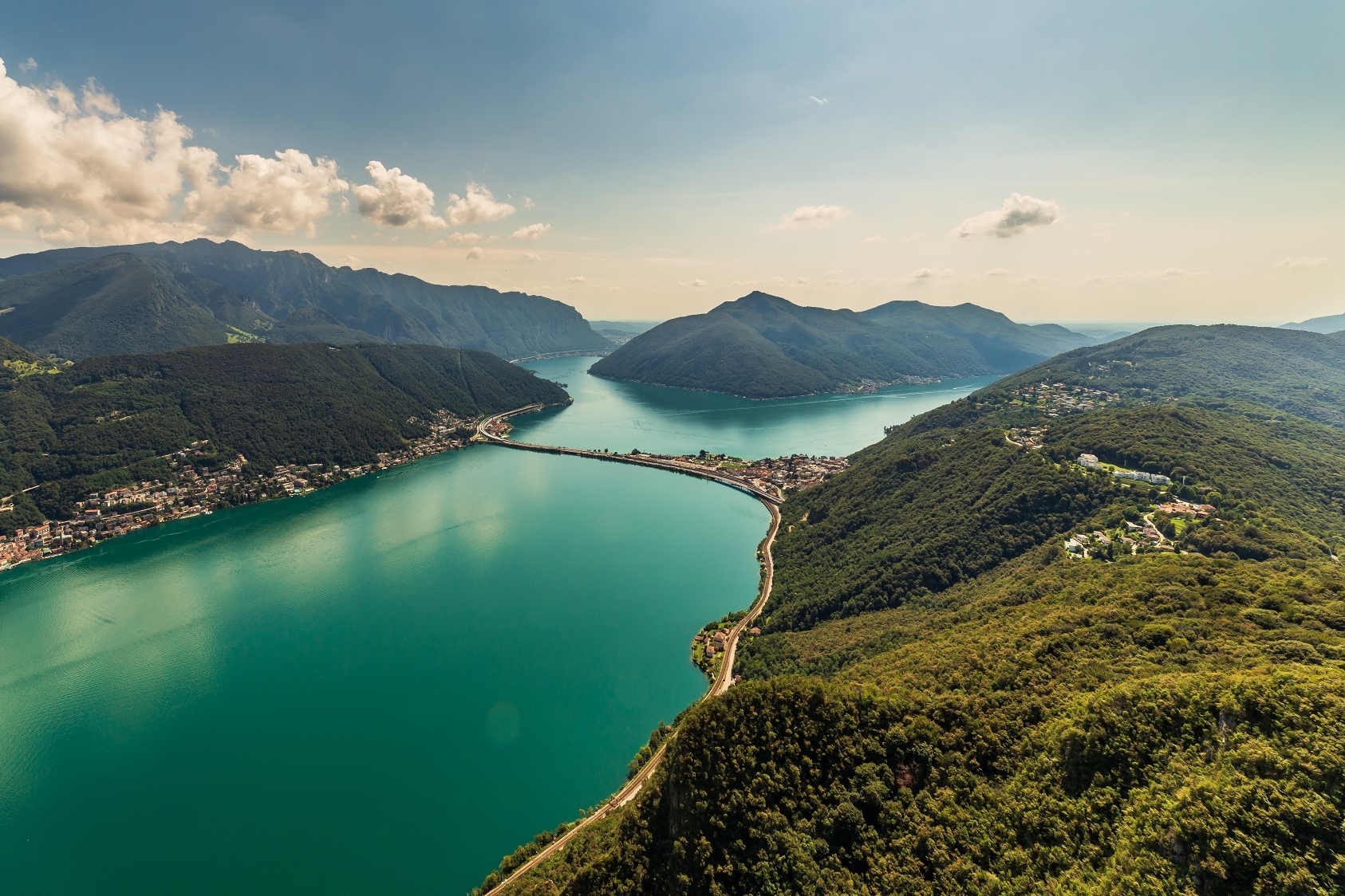 beautiful view of Lake Lugano from the sky