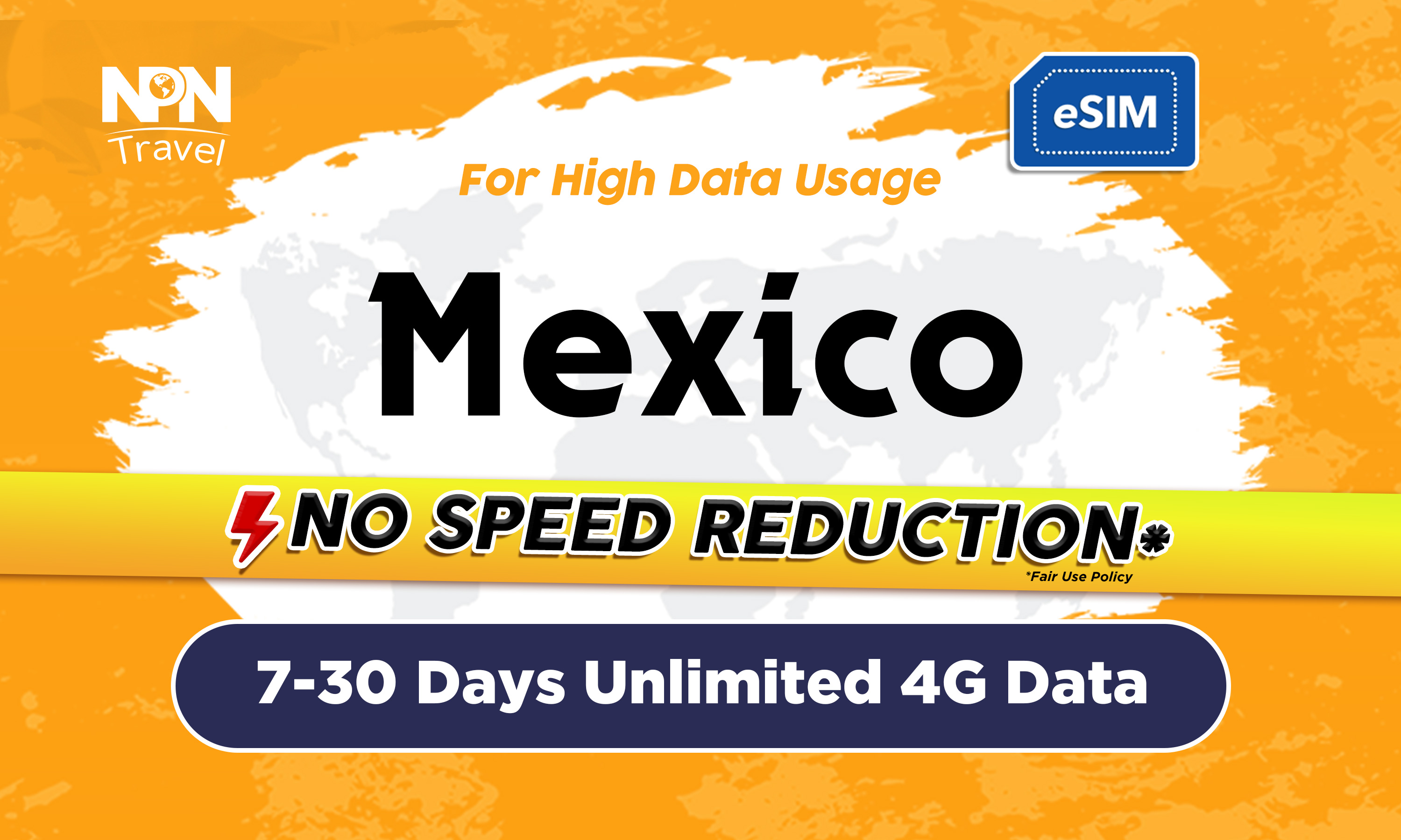 墨西哥7 - 30天無限流量4G eSIM卡（每天1GB / 2GB後限速）