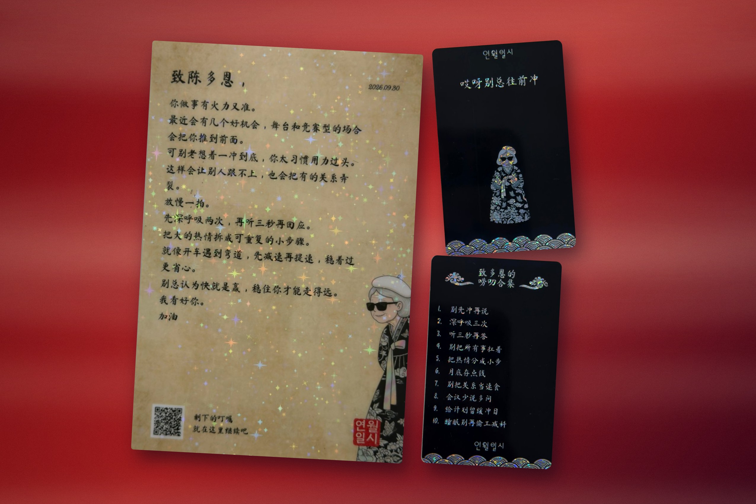 中文版：來自奶奶的個人忠告信，附帶小卡。（중국어 할머니 잔소리 편지）