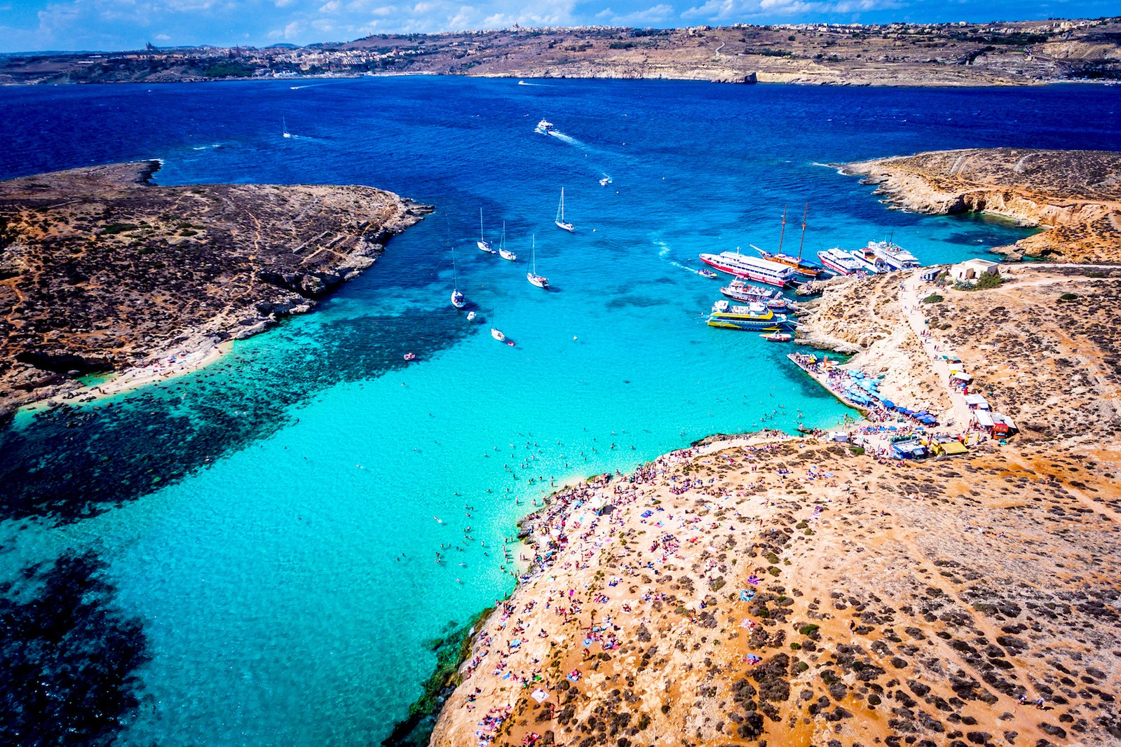 An aerial view of blue lagoon