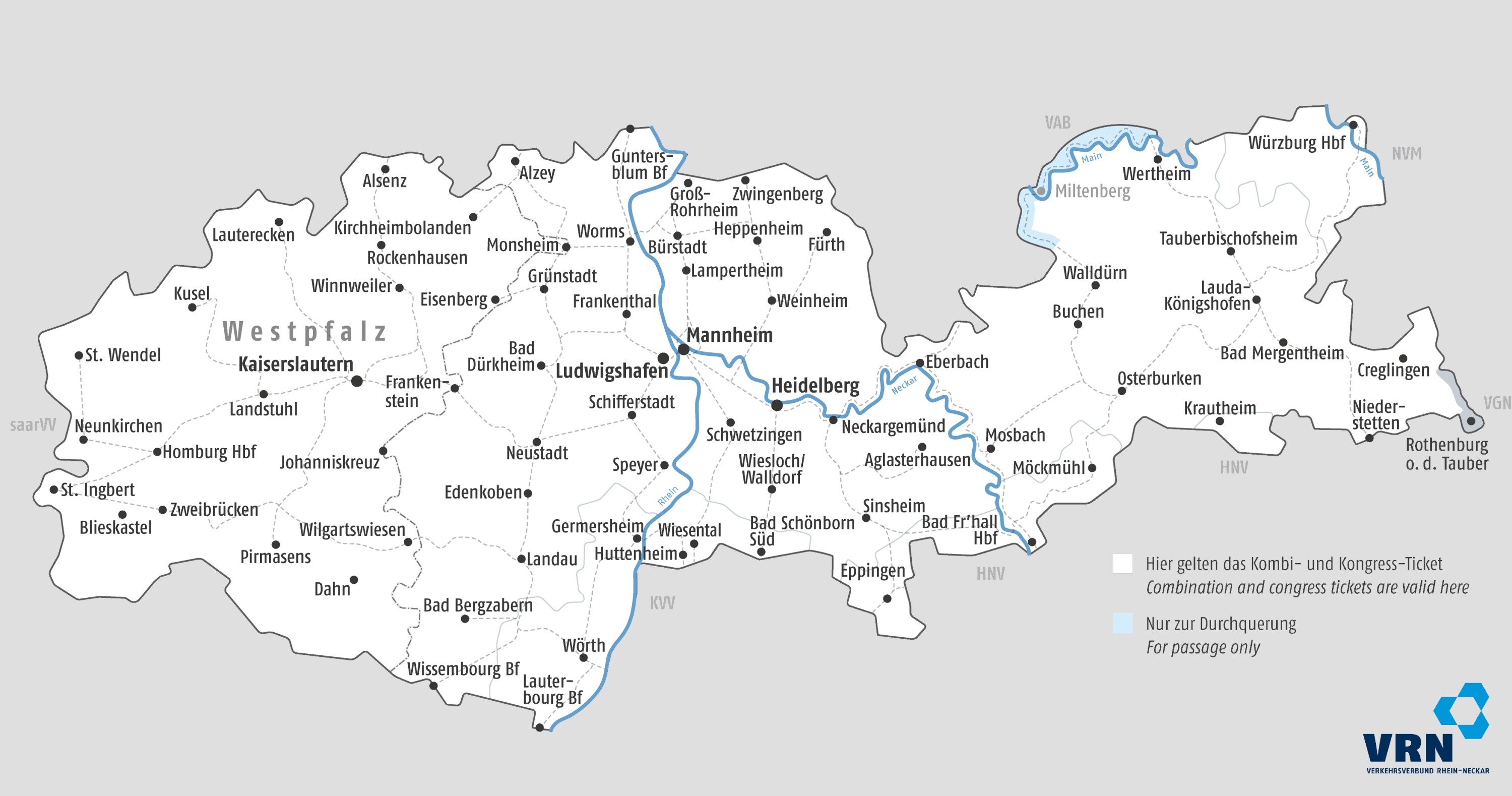 大眾運輸地圖區域 (版權所有：VRN GmbH)