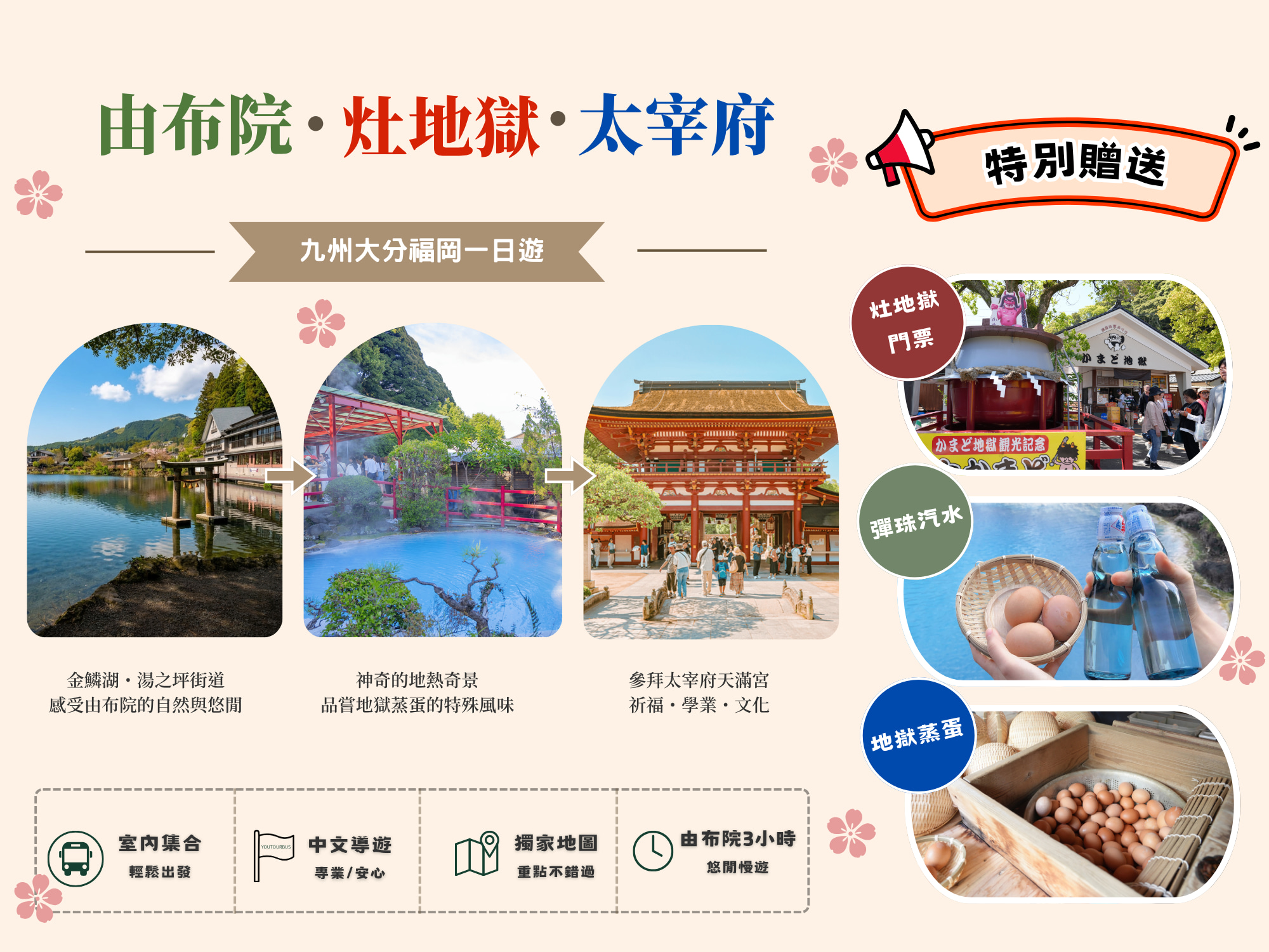 參加行程特別贈送!!!灶地獄門票+溫泉蛋+彈珠汽水