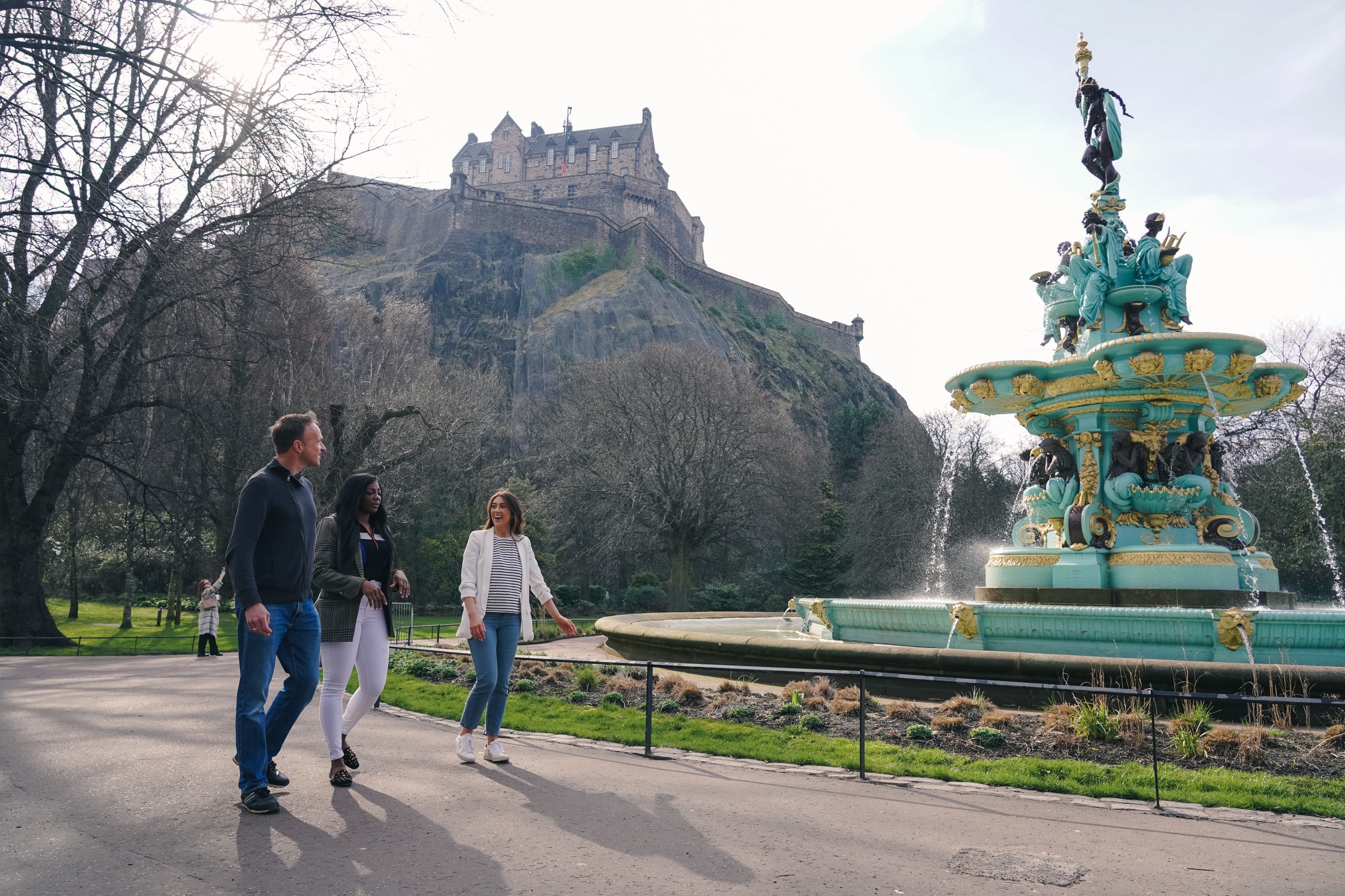 Tourist exploring royal places with guide