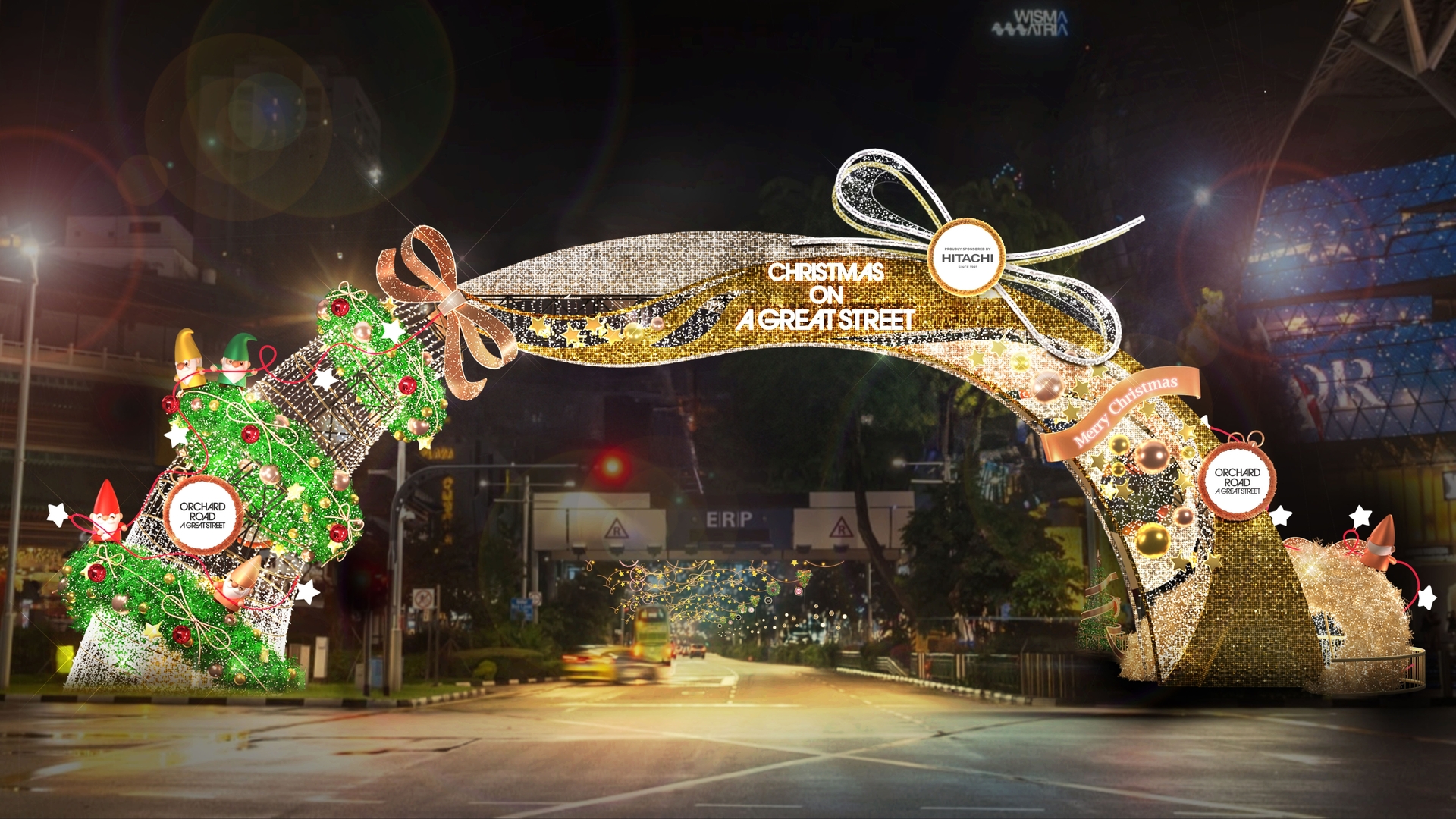 Be mesmerized by the spectacular lights and be sure to get picture of the main arch of Orchard Road,
measuring 14 metres in height, located at the junction of Orchard Road and Scotts Road. A tapestry of
sparkling Christmas wreaths, elegant ribbon swirls a