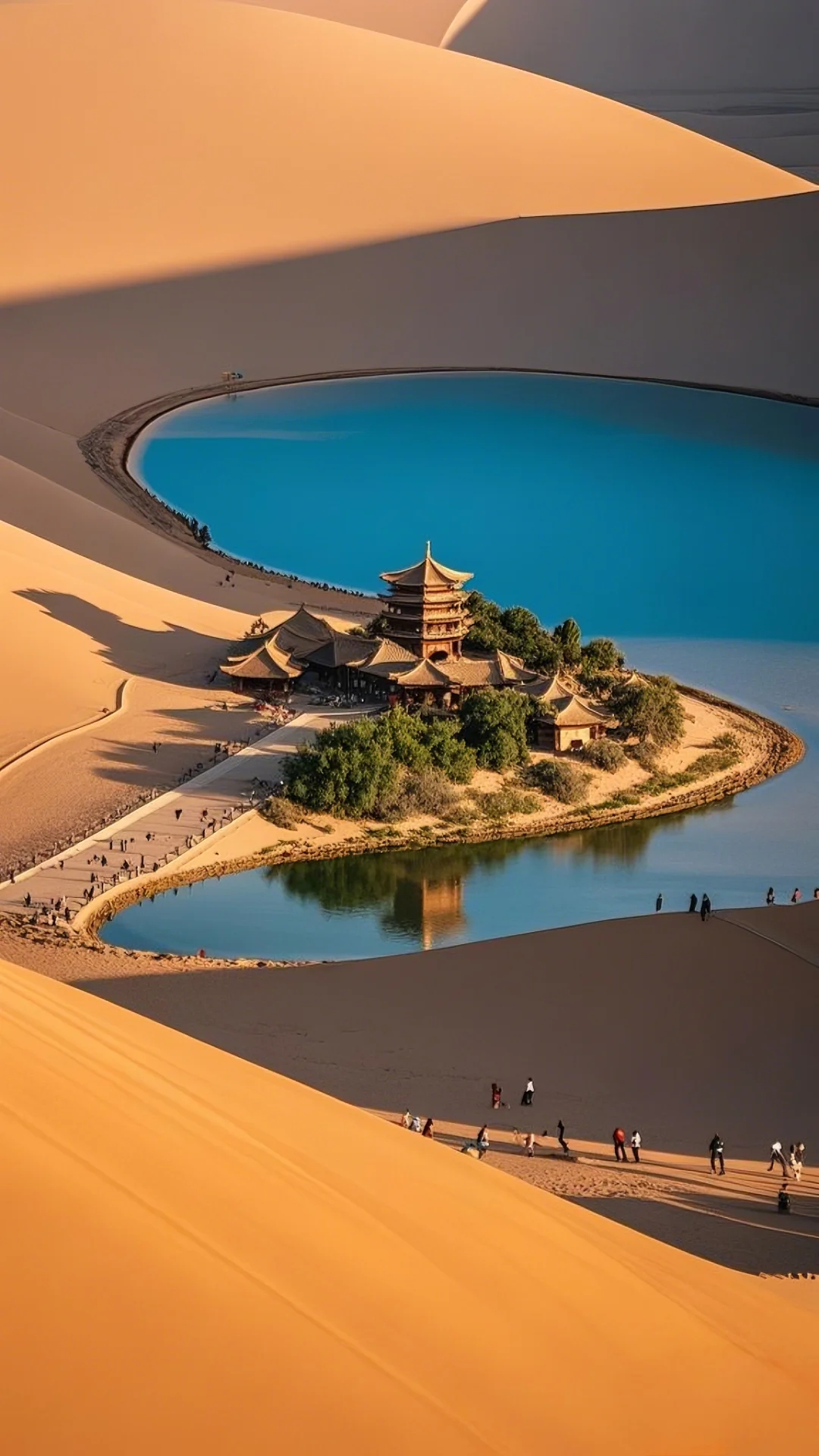 繼續出發,下午16:50 參觀【鳴沙山月牙泉景區】。古往今來以“山泉共處,沙水共生” 的奇妙景觀著稱於世,被譽為“塞外風光之一絕”1994 年被定為國家重點風景名勝區,鳴沙山由流沙積聚而成,沙體遇到摩擦震動,便會殷殷發聲,輕若絲竹,重如雷鳴,故名“鳴沙山”,月牙泉位於鳴沙山北麓,因外形酷似一彎新月,故名“月牙泉”。 繼續出發,下午16:50 參觀【鳴沙山月牙泉景區】。古往今來以“山泉共處,沙水共生” 的奇妙景觀著稱於世,被譽為“塞外風光之一絕”1994 年被定為國家重點風景名勝區,鳴沙山由流沙積聚而成,沙體遇到摩擦震動,便會殷殷發聲,輕若絲竹,重如雷鳴,故名“鳴沙山”,月牙泉位於鳴沙山北麓,因外形酷似一彎新月,故名“月牙泉”。