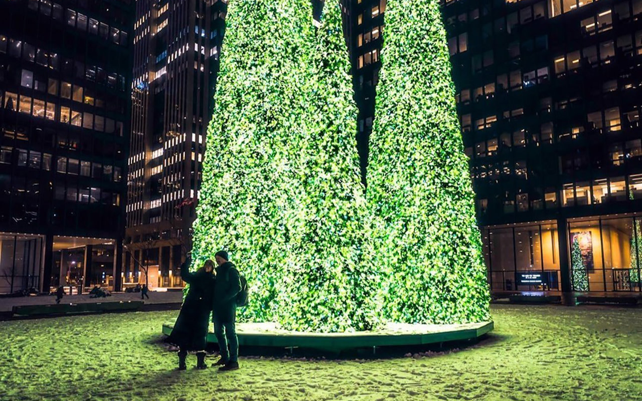 內森菲利普斯廣場（Nathan Phillips Square）閃爍著耀眼的光芒，巨大的聖誕樹與節慶裝飾令人目不暇給
