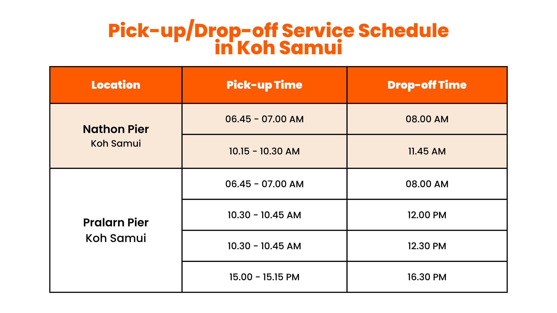 samui pick up schedule