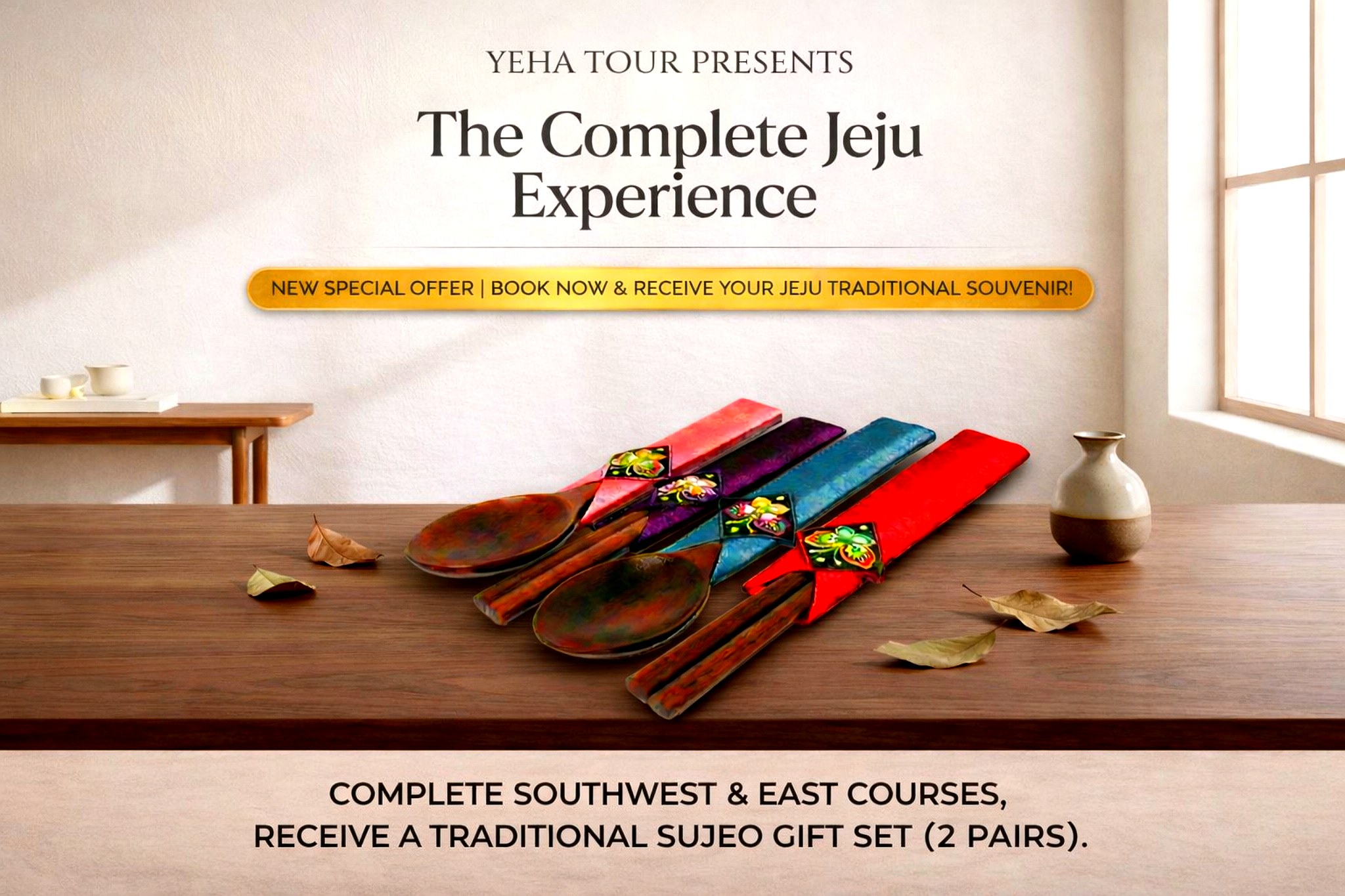 凡同時參加「濟州東部之旅」與「濟州西南部之旅」的旅客，將可獲得韓國傳統「수저 (餐具組)」作為特別紀念品。此禮品為完成兩項行程的旅客獨享。
