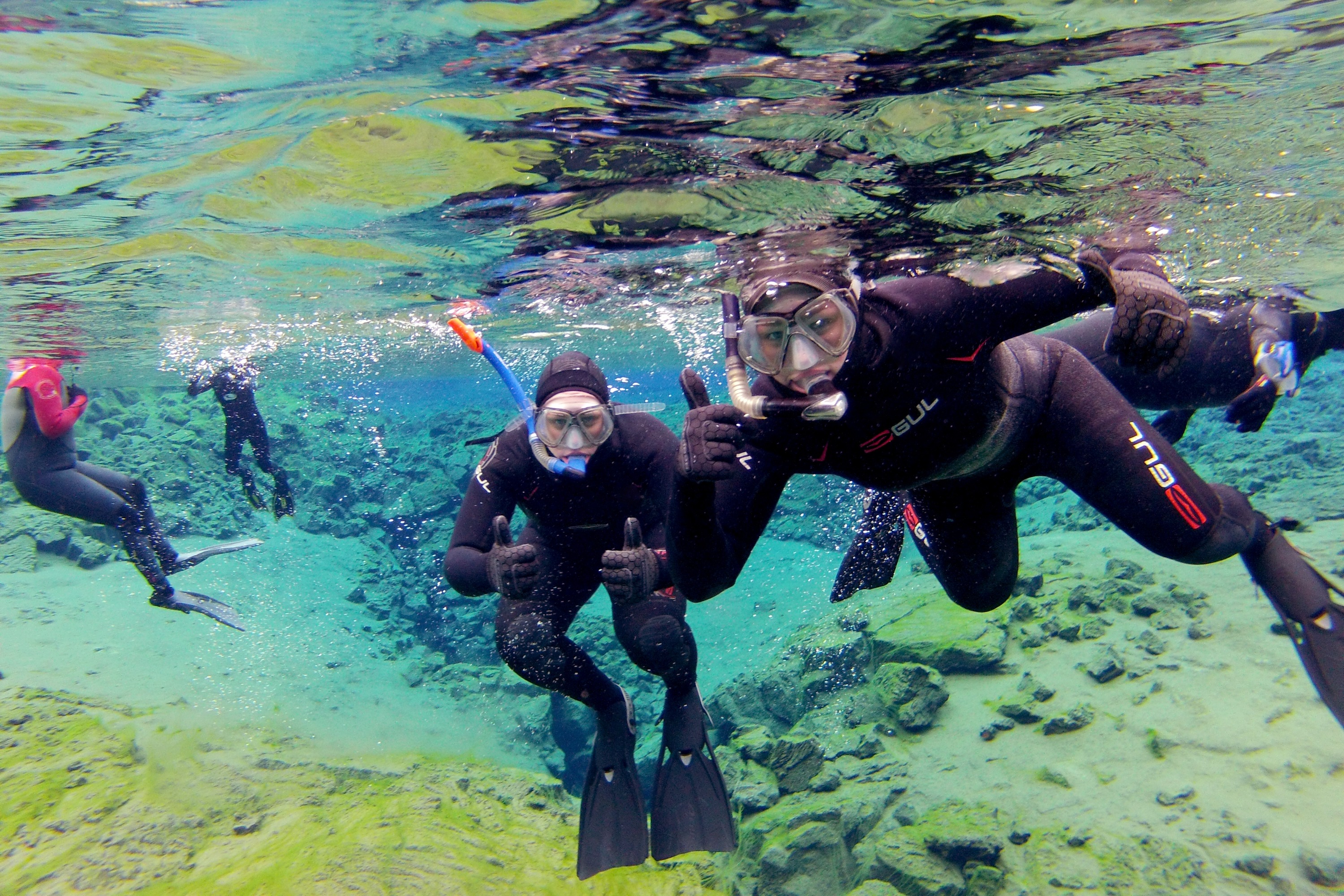 group underwater picture in silfra