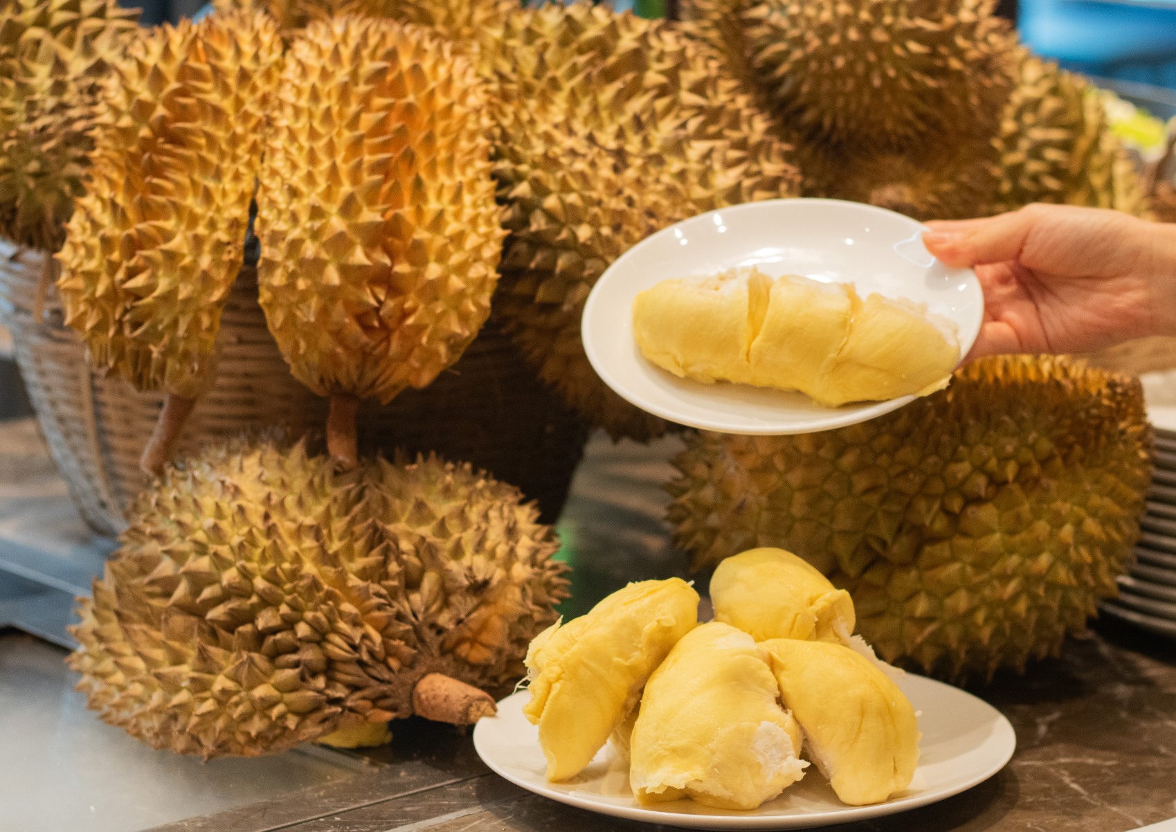 Buffet dinner with freshly opened durian