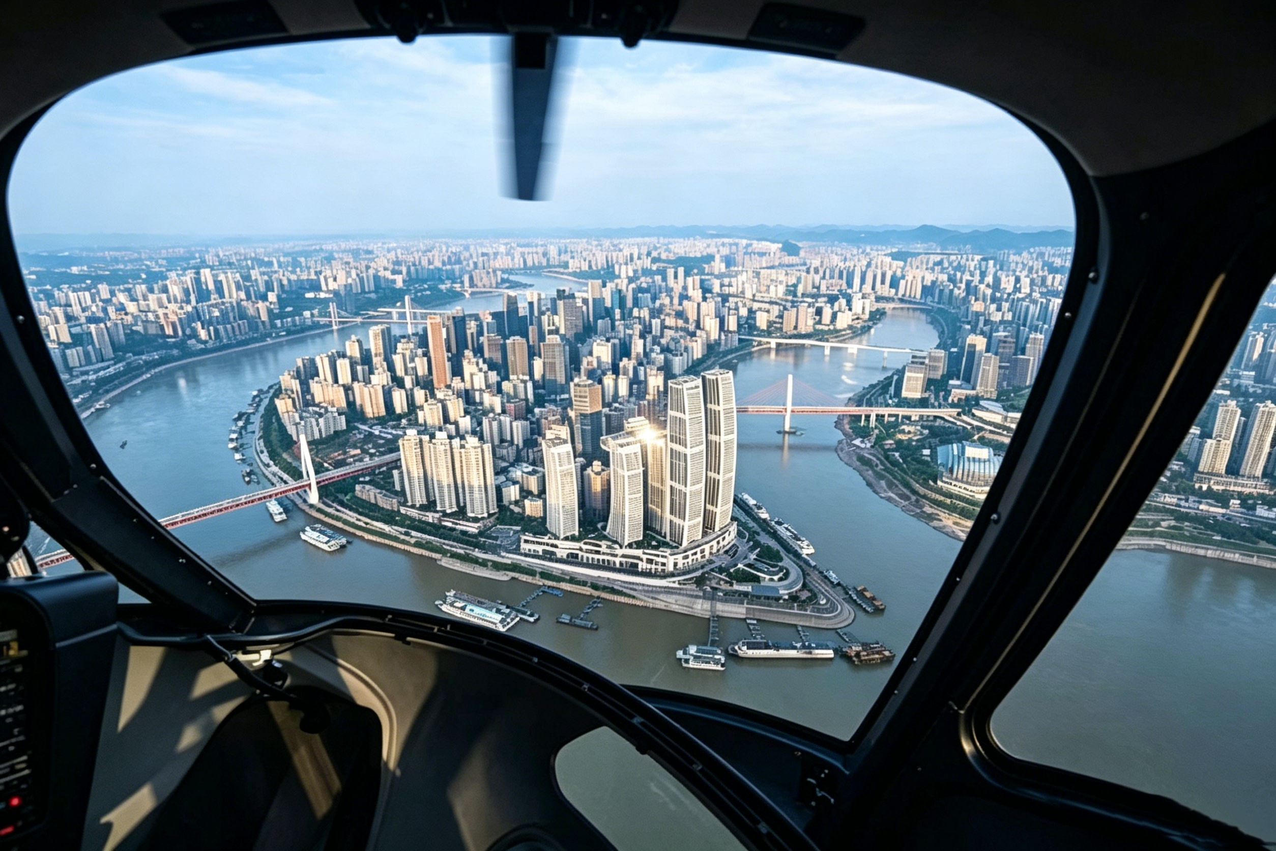 Chongqing Helicopter Two Rivers Tour Flight Experience