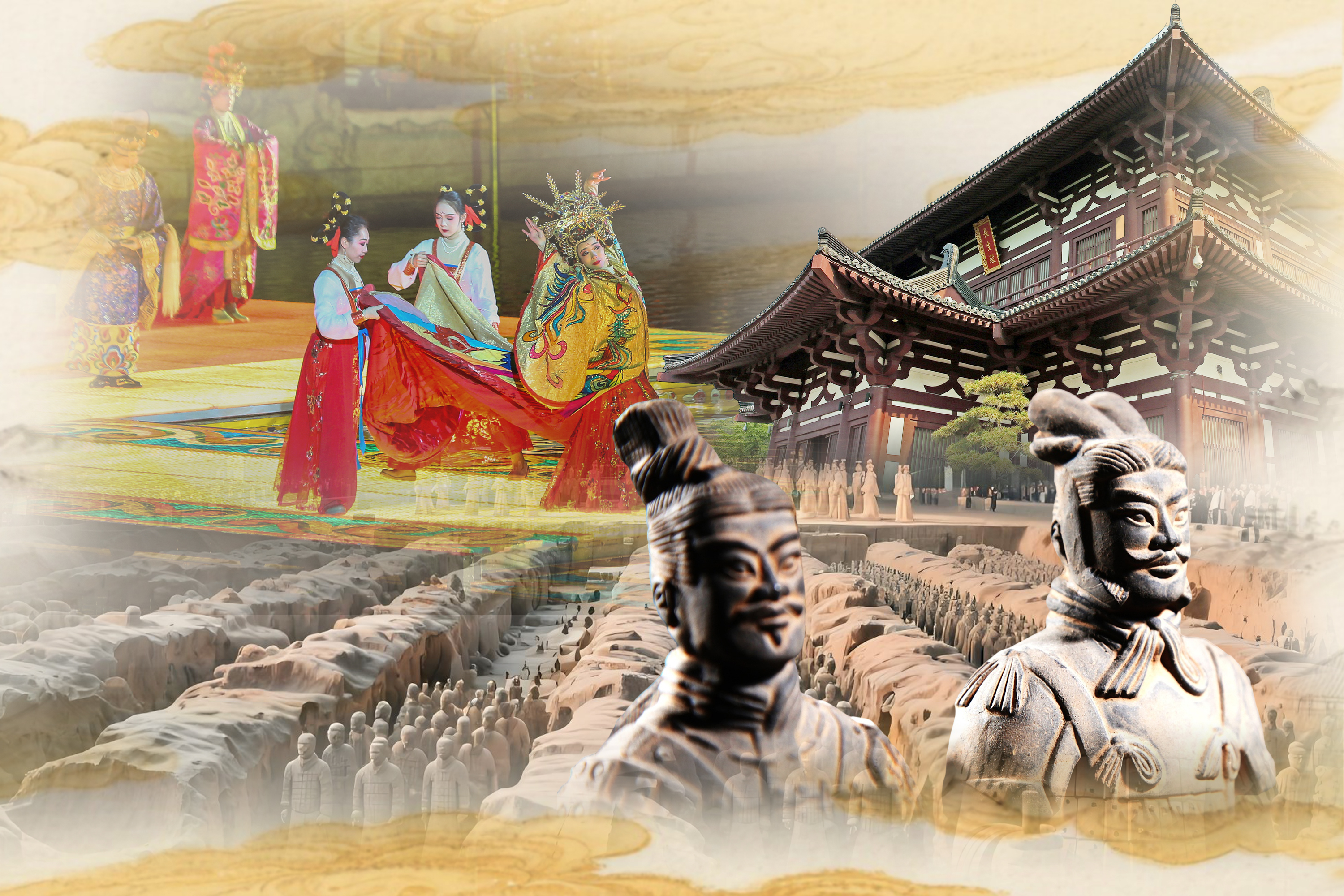 西安秦始皇兵馬俑+華清宮+長恨歌/千古情一日遊（秦風餃子宴+提前一天預約漢服體驗+專業導遊+無線耳麥）