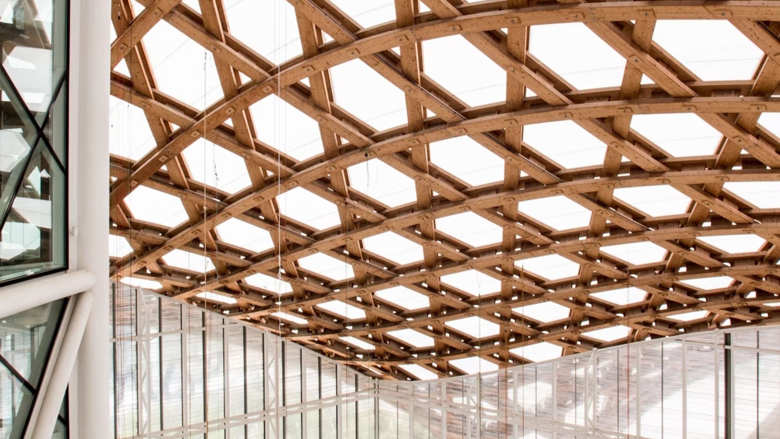 The museum's wooden lattice roof structure, a feat of engineering and design