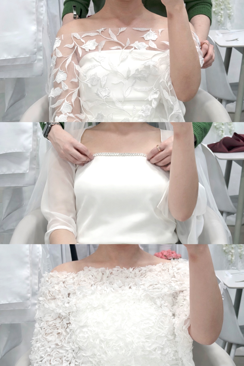 推薦給： 對於婚禮造型充滿好奇，想知道最適合自己的髮型、髮飾、頭紗、絲綢、珠飾、蕾絲、禮服版型、妝容和捧花搭配的準新人們。
