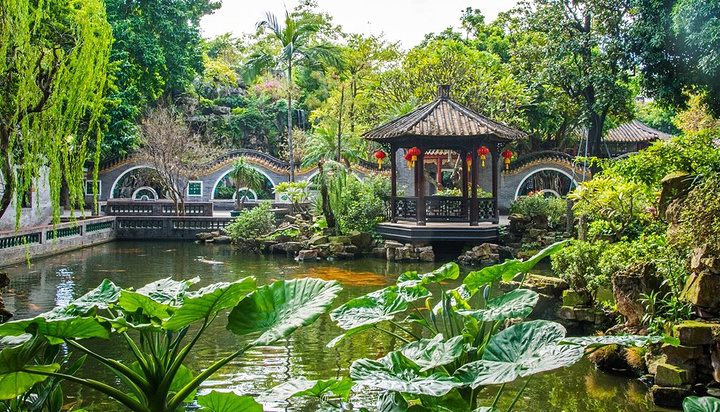 清暉園博物館：明代嶺南四大名園之冠，碧溪草堂龍舟脊躍動琉璃光影。八面來風亭巧納四季，百年紫藤攀過蠔殼花窗。園內龍眼樹仍結甜果，可嘗順德雙皮奶配滿園清蔭。