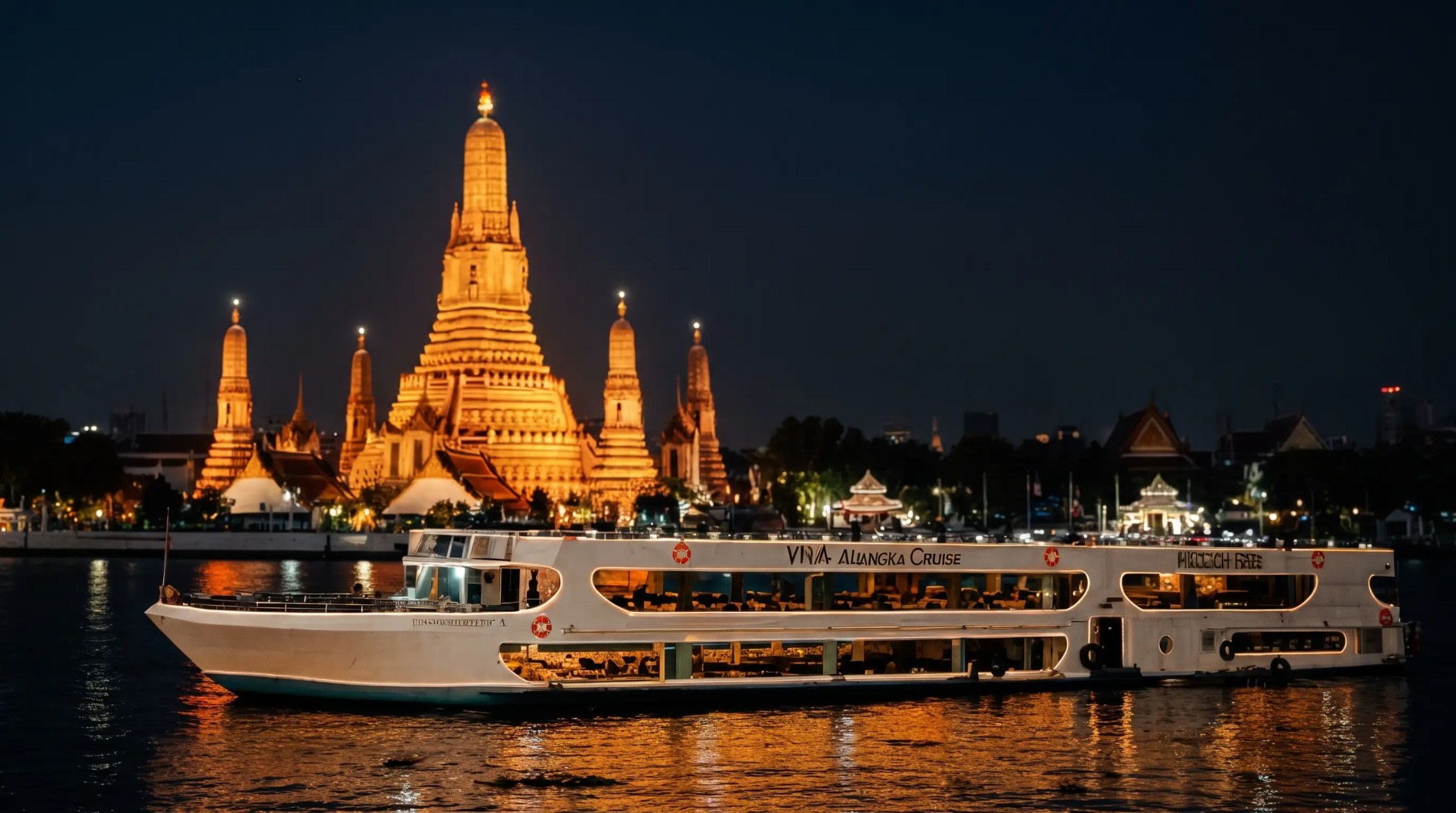 Wat Arun & River Cruise Private Night Tour with Dinner