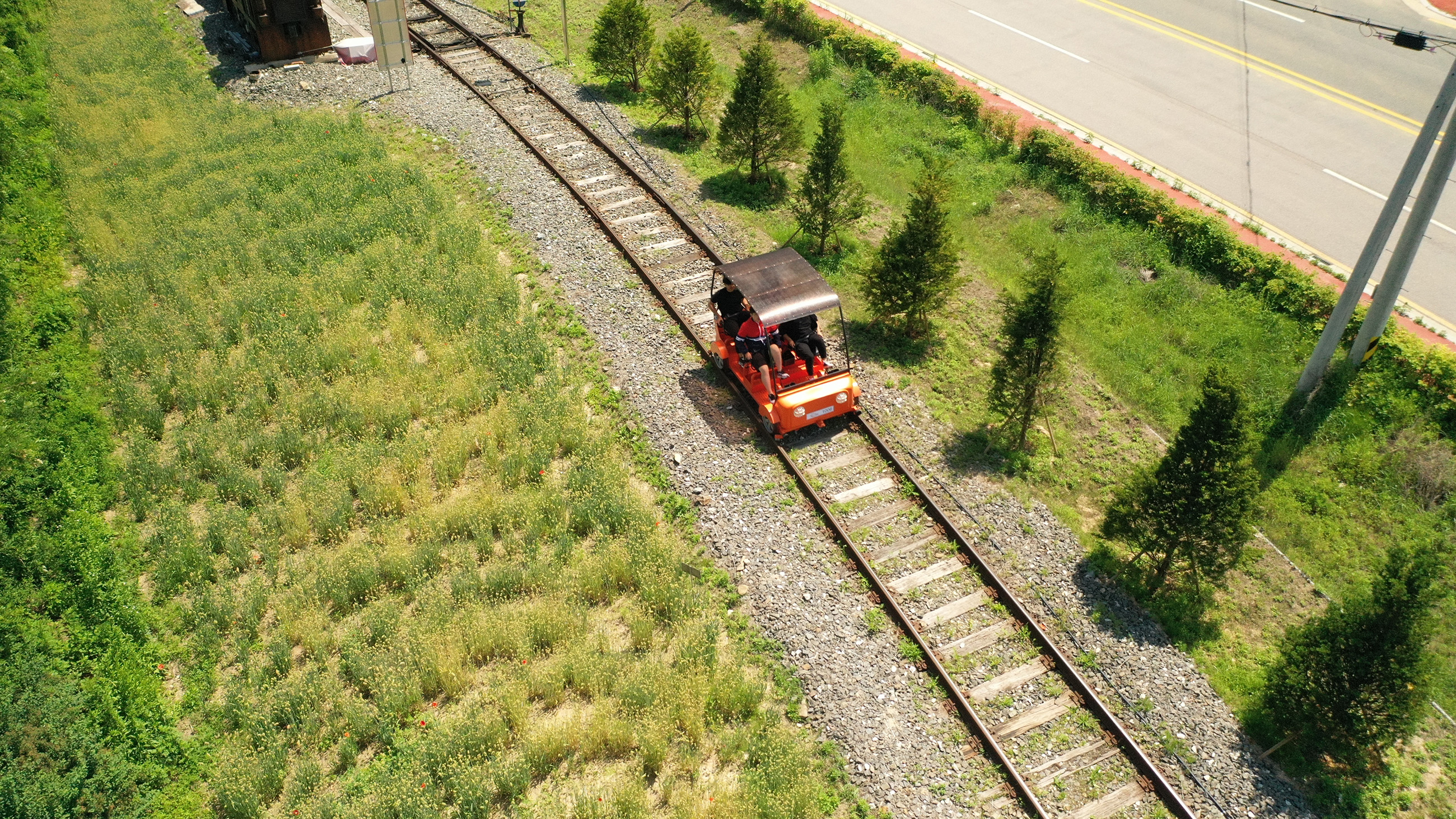 乘坐江村鐵道自行車，欣賞周邊賞心悅目的自然美景