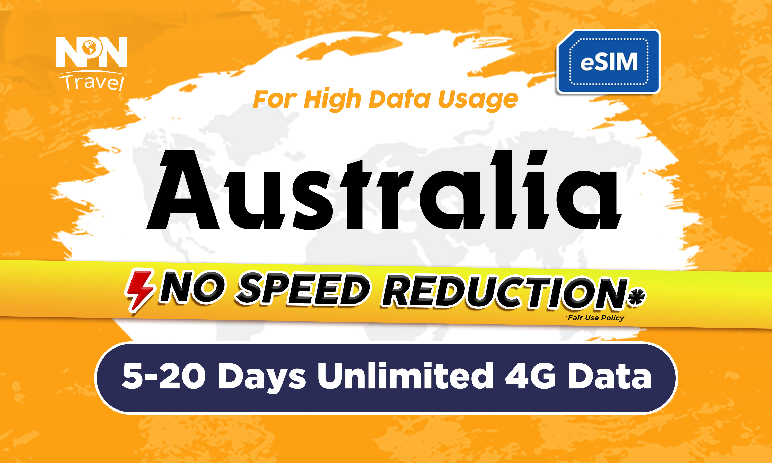 澳大利亞5 - 20天無限流量4G eSIM卡（每日500MB / 1GB / 2GB）