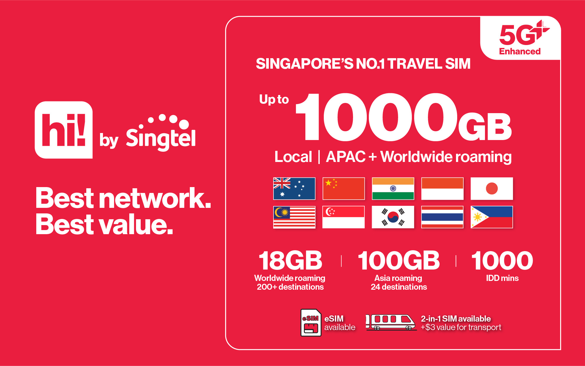 SIM-карта Singtel 4G/5G для Сингапура (самовывоз в аэропорту и центре города)