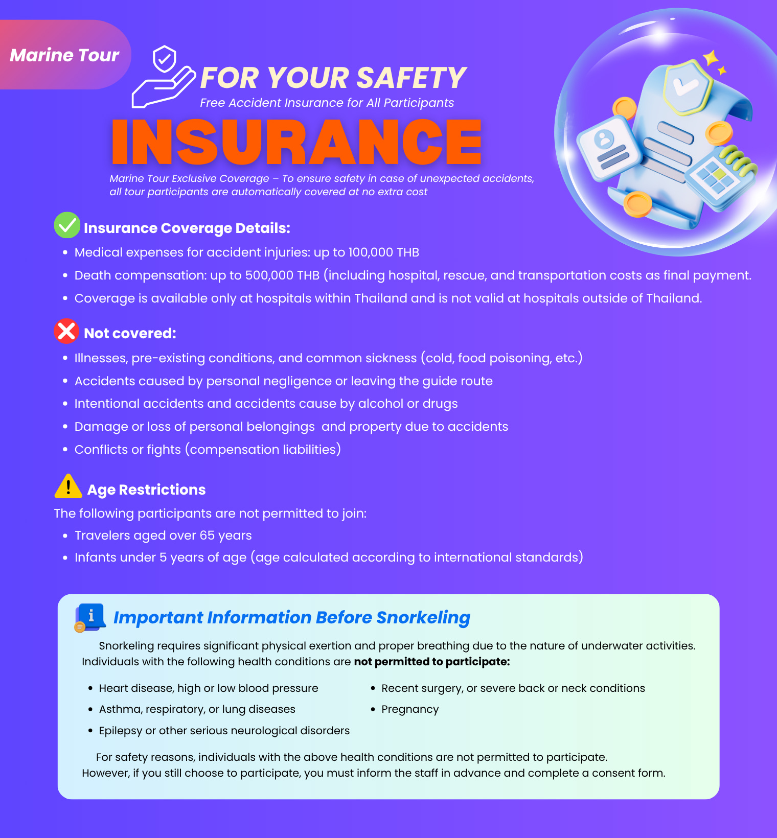 Free insurance coverage on the day of the tour for your safety.
