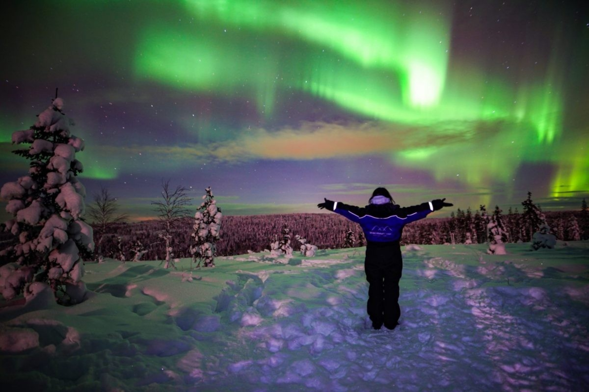在北極體驗奇幻魔力，夜幕降臨，極光絢爛舞動，點亮整個夜空。