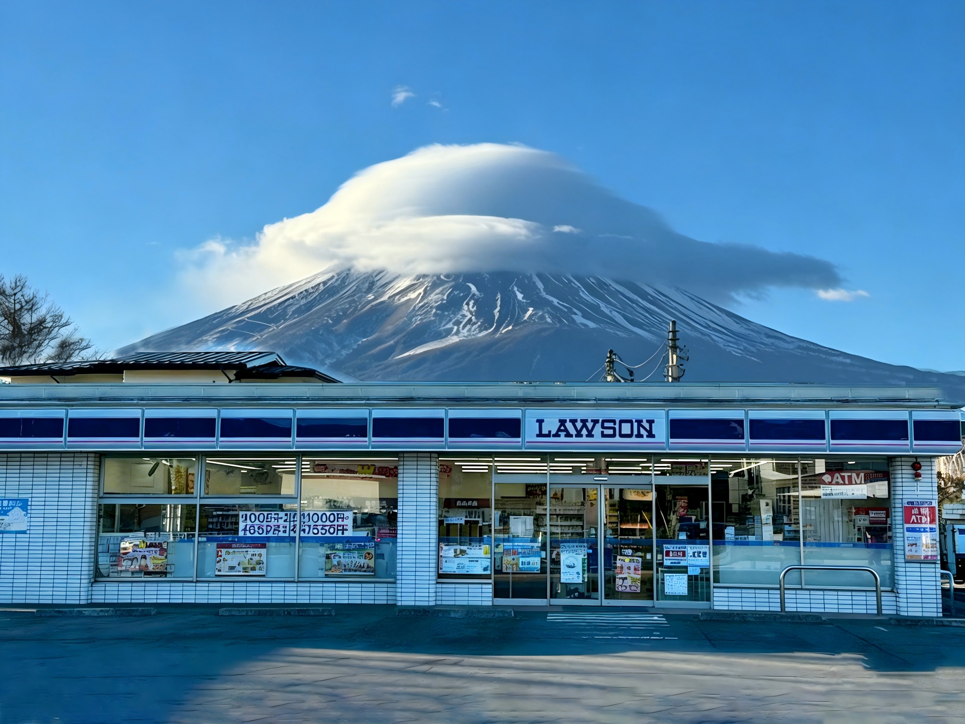 以富士山為背景的羅森便利店，隨手一拍就是獨特風景~