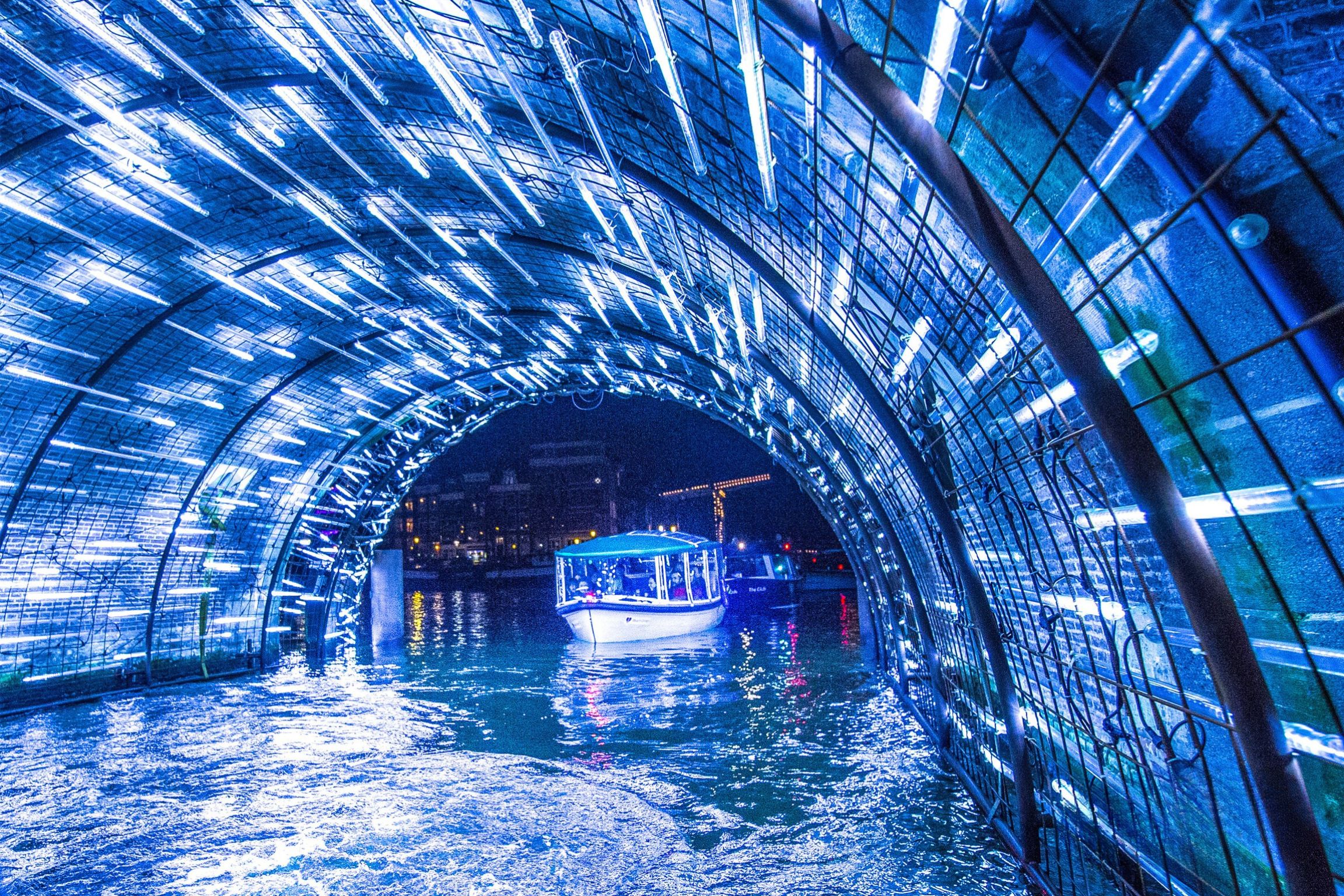 Light festival canal cruise on luxury boat in Amsterdam