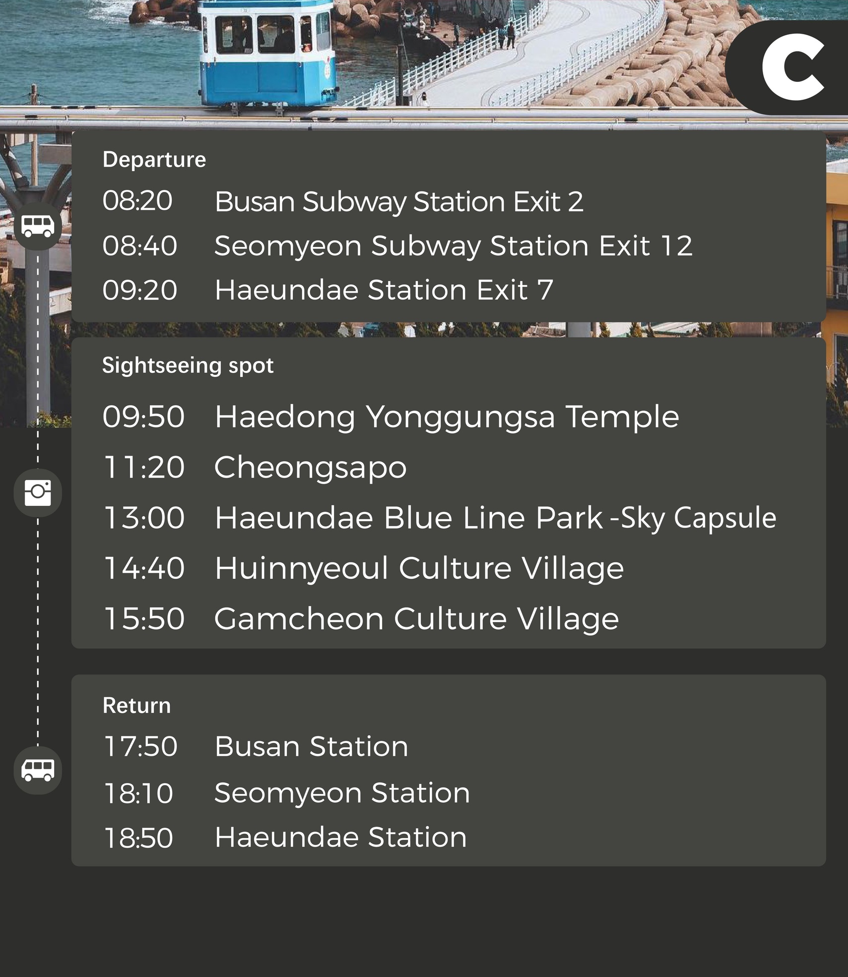 Gamcheon Culture Village, Haeundae Blueline park Day Tour