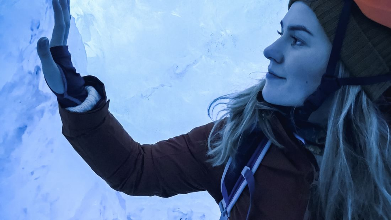 Crystal blue ice cave from Jokulsalon