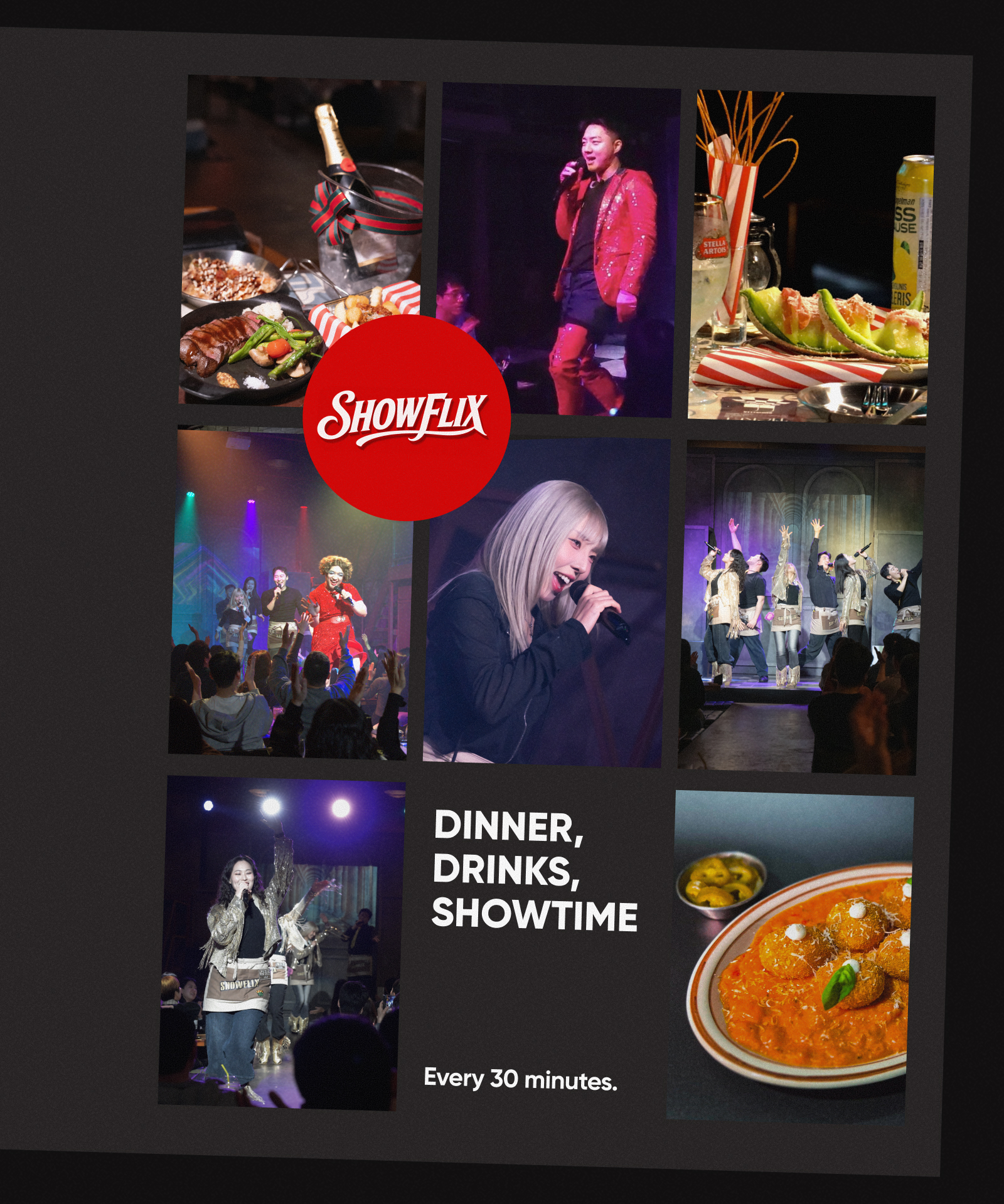Showflix：首爾新堂現場音樂酒吧，每30分鐘一場表演，提供晚餐和飲品。