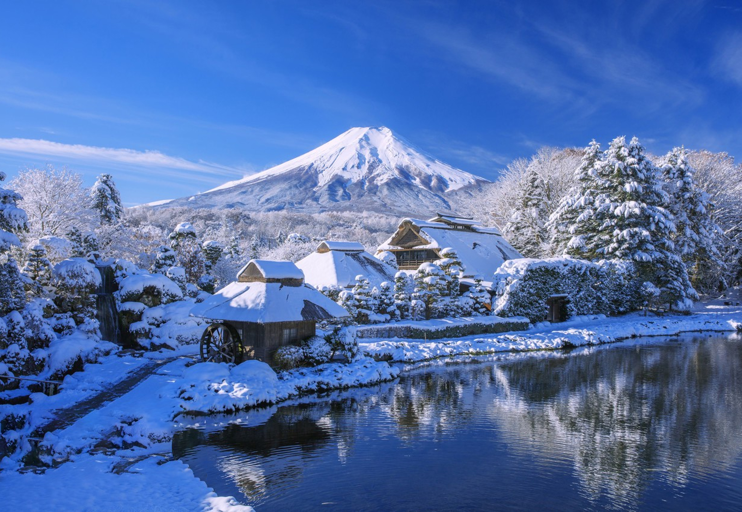 世界文化遺產忍野八海，冬日雪景宛如仙境！