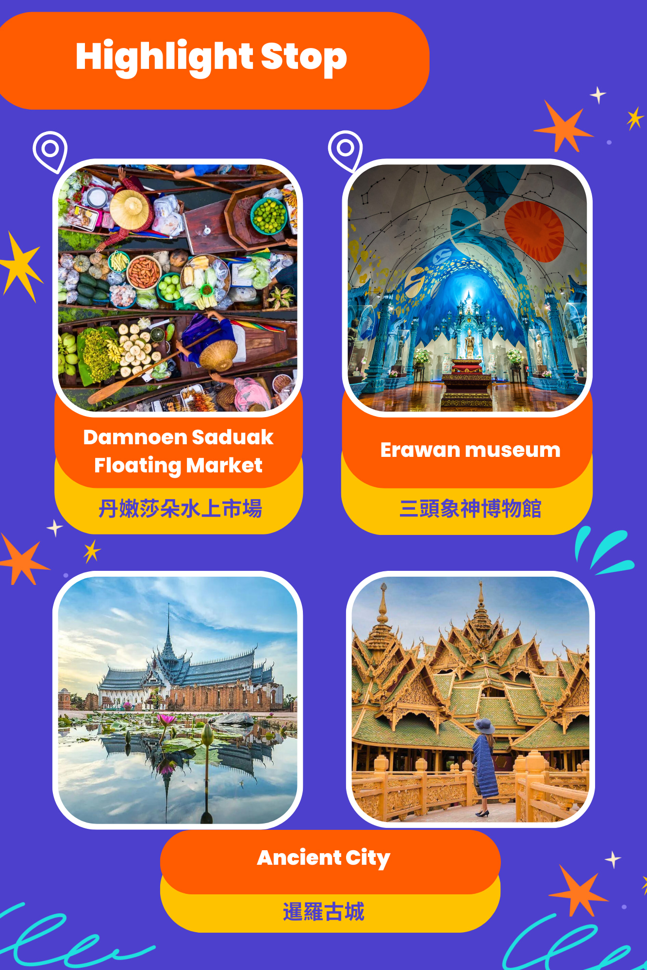 丹嫩沙多水上市場 & 暹羅古城 & 三頭神象博物館一日遊（曼谷出發）