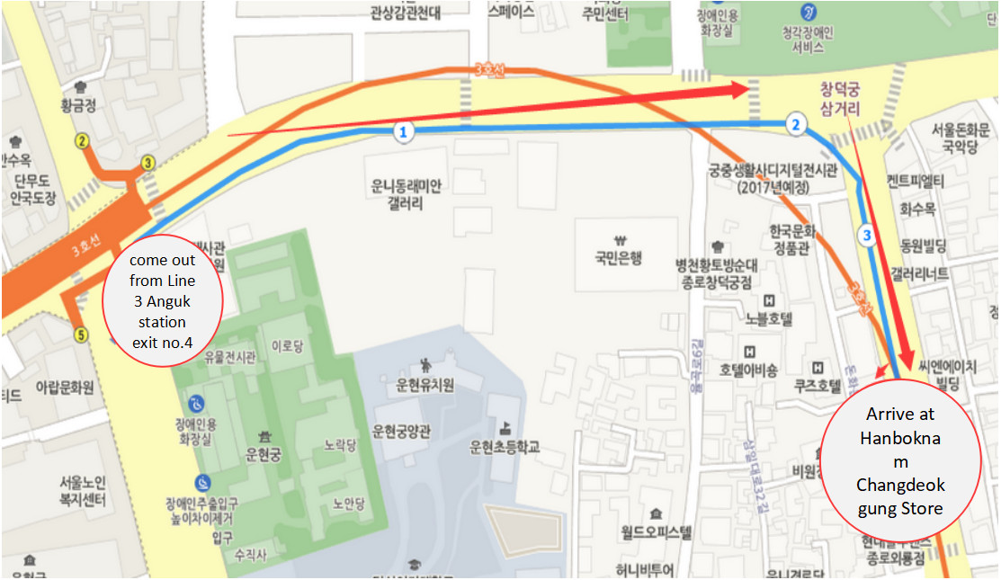 Map to Hanboknam Changdeokgung Store