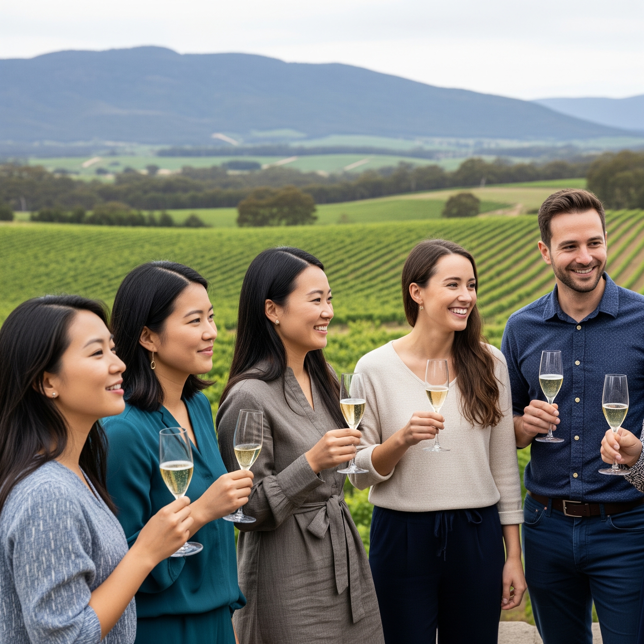 Group of people enjoying sparkling wine at Chandon Yarra Valley