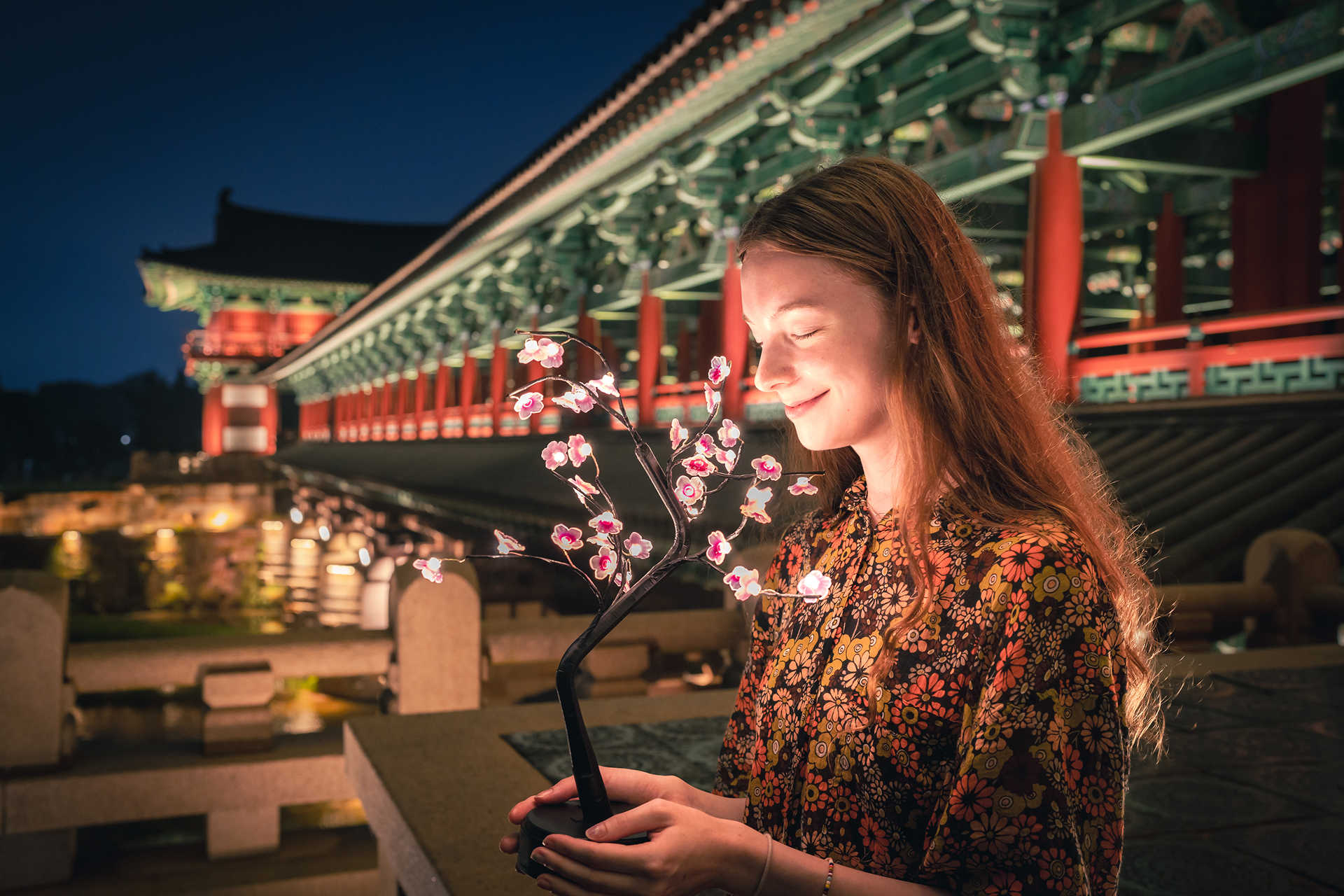 It showcases traditional architectural elegance and becomes beautifully illuminated at night, offering a scenic photo spot.
