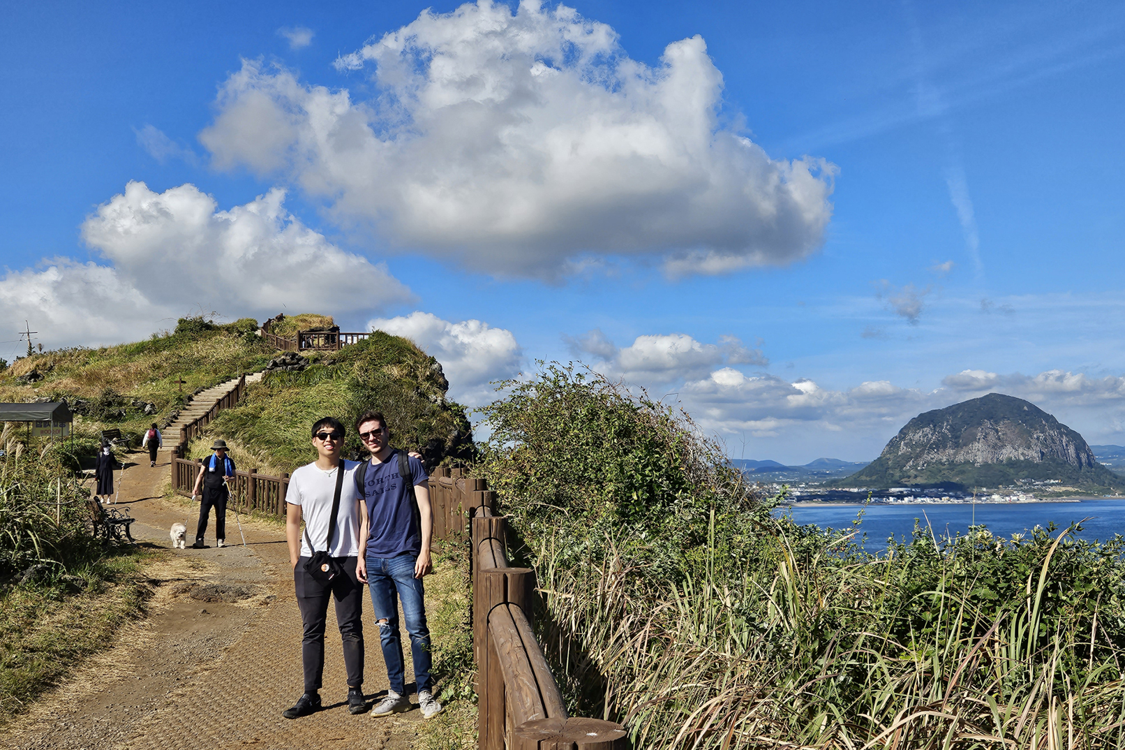 Enjoy sweeping views of Jeju’s rugged coastline from Songaksan, where volcanic cliffs meet the open sea.