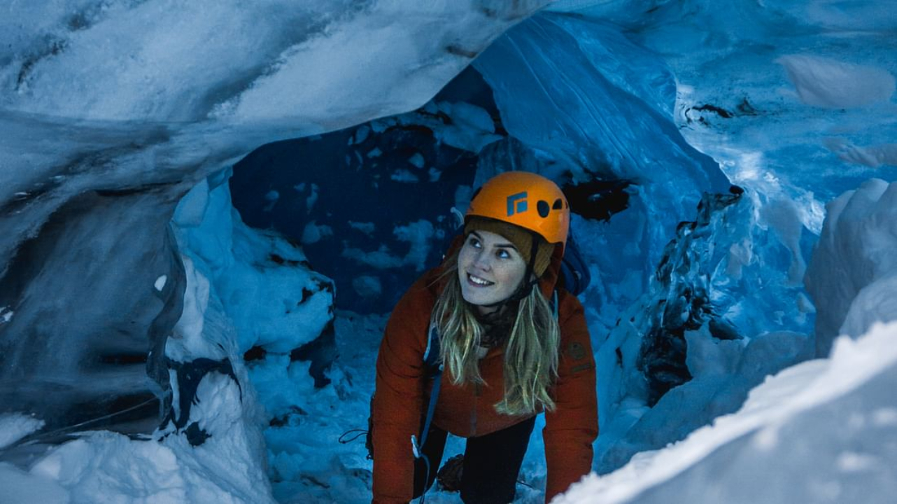 Crystal blue ice cave from Jokulsalon