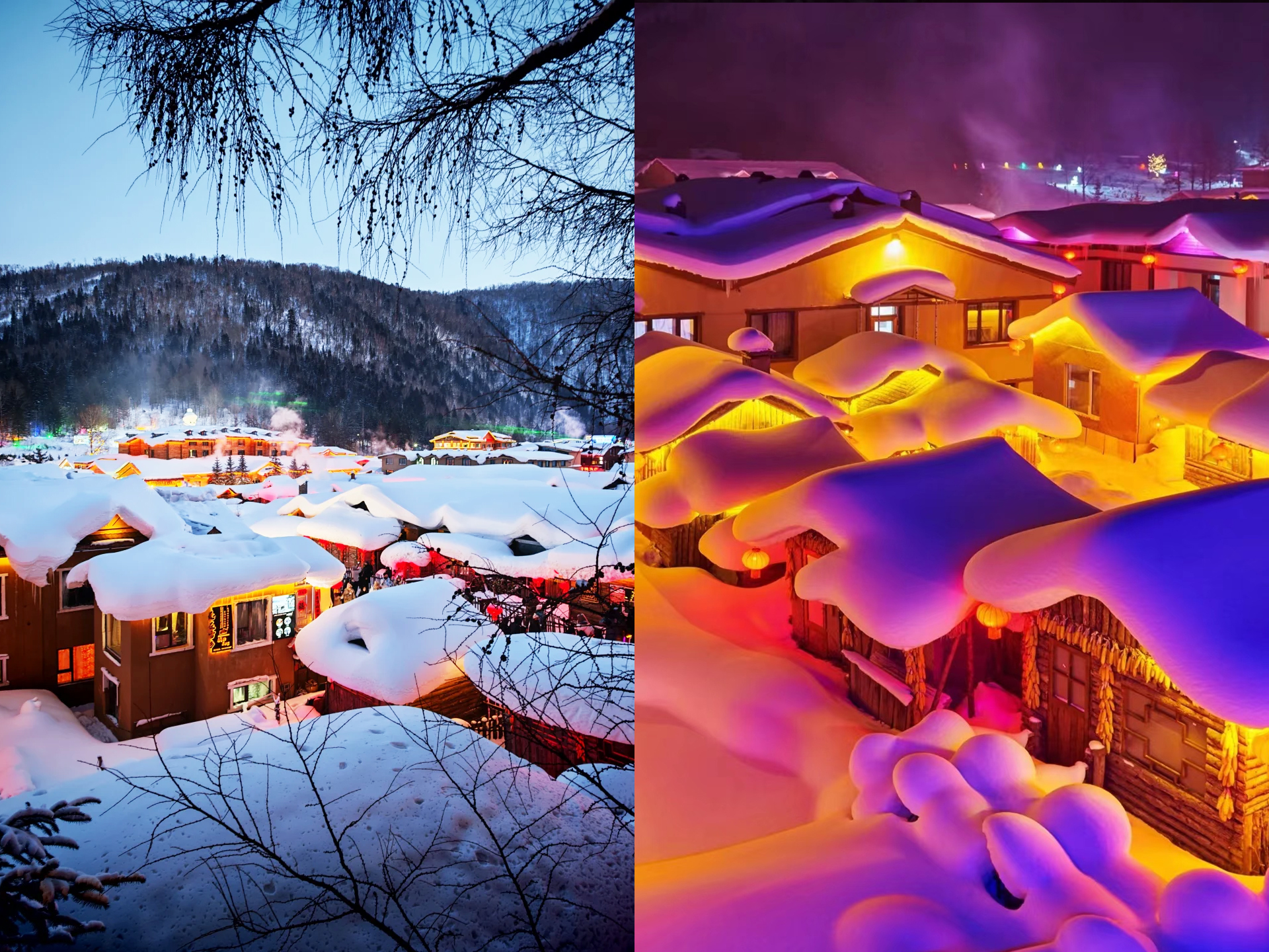 最美雪鄉夜景【夢幻家園】是《闖關東》《大約在冬季》等著名電視劇的取景地，漫步夢幻家園影視基地，登上觀景臺俯瞰雪鄉景色，模擬小穿越等精彩活動。燈光亮起可遊覽觀光棧道，雪鄉最美夜景盡在眼底。