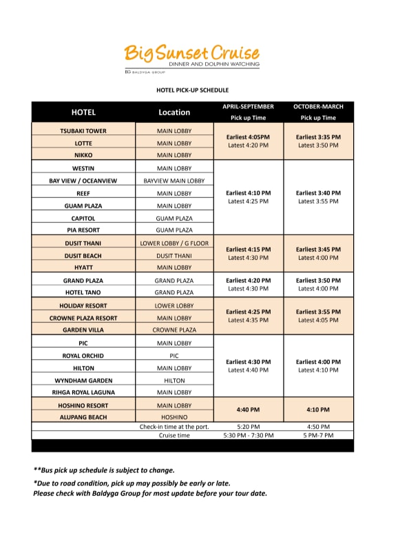 Please check the complete transfer schedule for more information