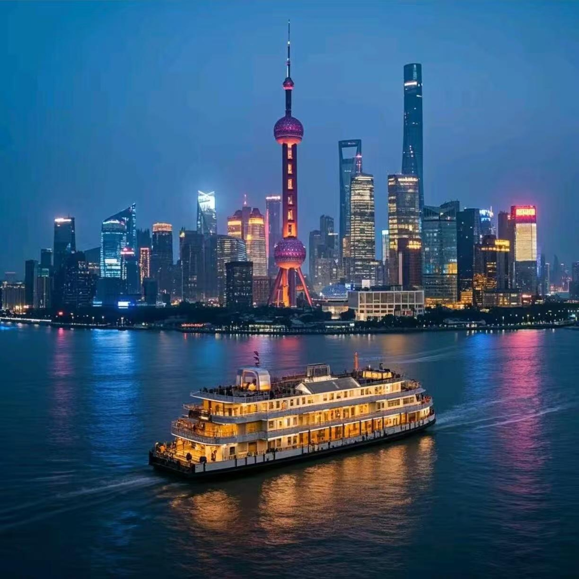 浦江暮色裡,郵輪破浪行,兩岸霓虹繪就夢幻長卷 浦江暮色裡,郵輪破浪行,兩岸霓虹繪就夢幻長卷