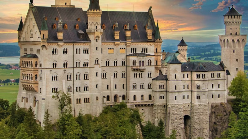 Explore the fairytale beauty of Neuschwanstein Castle, nestled in the Bavarian Alps