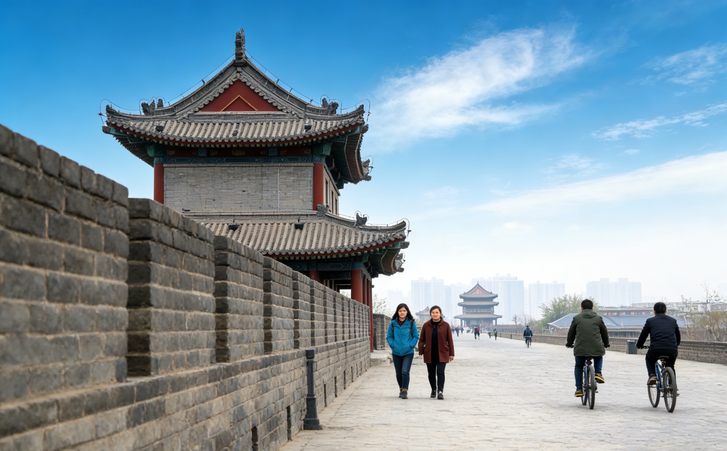在城牆附近的特色餐館享用午餐，品嚐西安當地的特色美食，如羊肉泡饃，饃筋肉爛，湯汁濃郁，讓人回味無窮。
飽餐之後，便是遊覽西安城牆的旅程。西安城牆，作為中國現存規模最為宏大、保存最為完整的古代城垣之一，承載著千年的歷史滄桑。在遊覽途中，專業導遊將為您悉心講解城牆的精妙建築結構，及他在在歷史長河中的演變歷程. 最後暢遊西安著名的穆斯林小吃街. 此次精彩行程即將在西安圓滿收官。行程結束後，我們會將您安全送回西安入住的飯店。倘若您後續有前往其他城市的計劃，我們非常樂意協助您預訂交通票務。