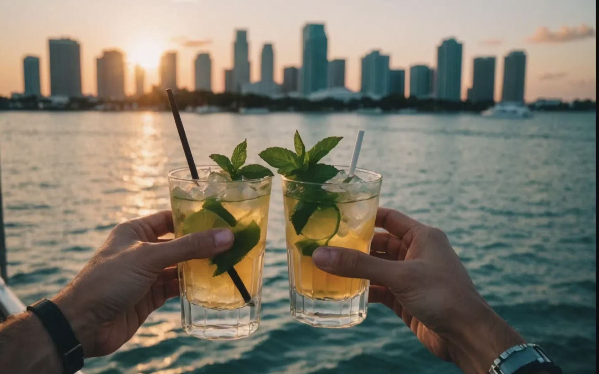 Miami skyline sunset cruise tour with mojito bar