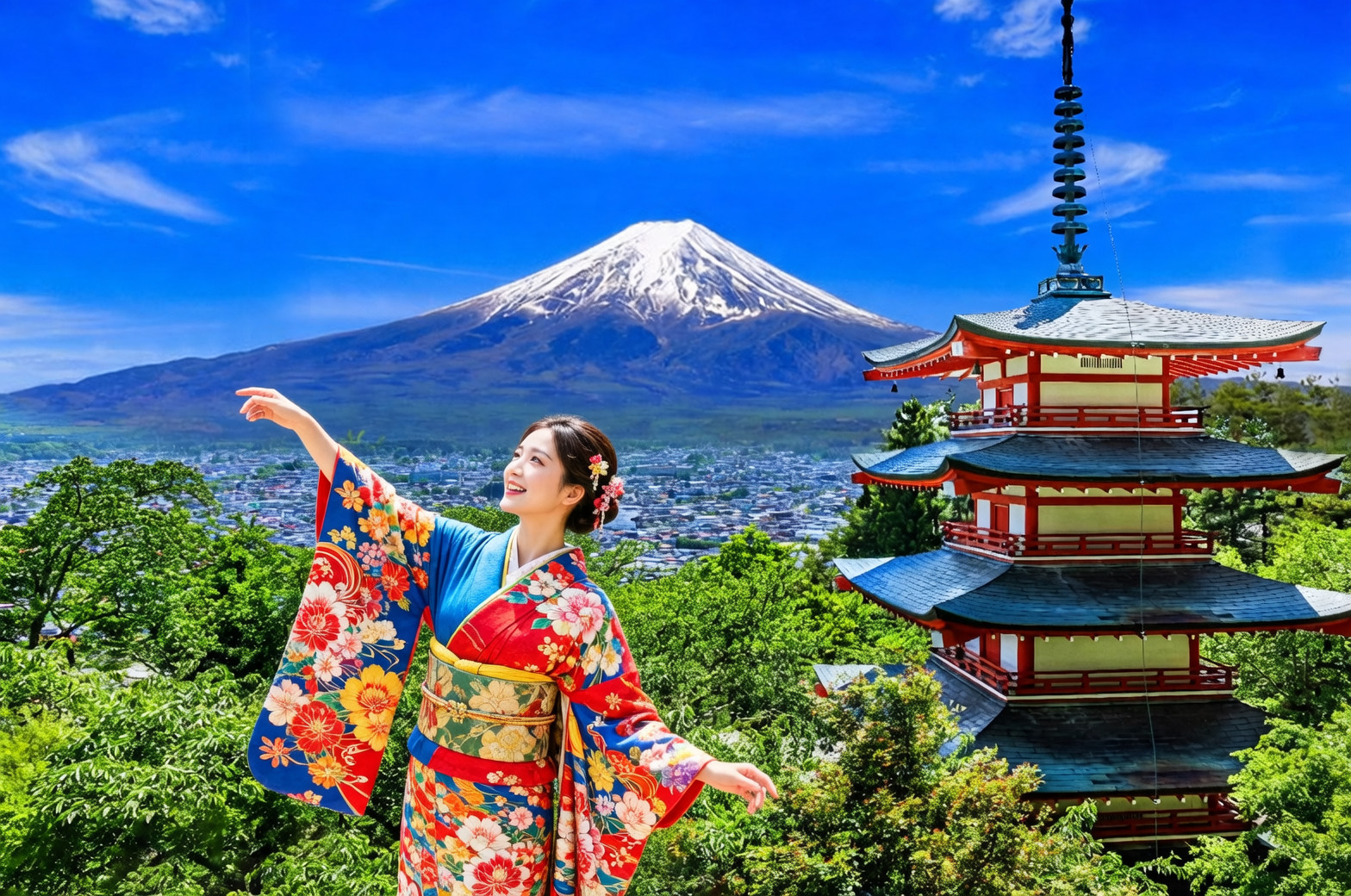 【富士山の壮大な美景探秘日帰りツアー】新倉山公園&河口湖大石公園&忍野八海&INS人気ローソン&日川時計店（東京発）
