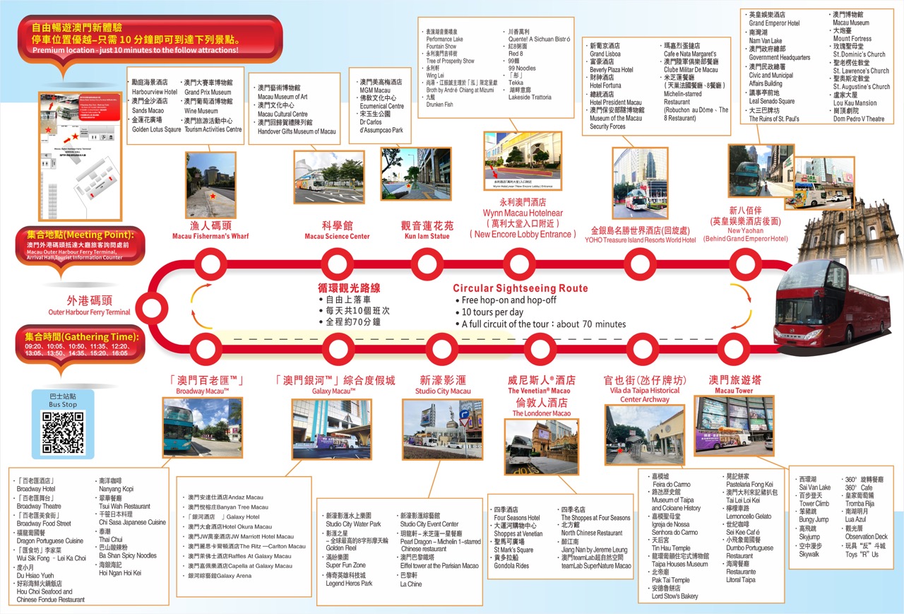 澳門隨上隨下觀光巴士之旅（敞篷）